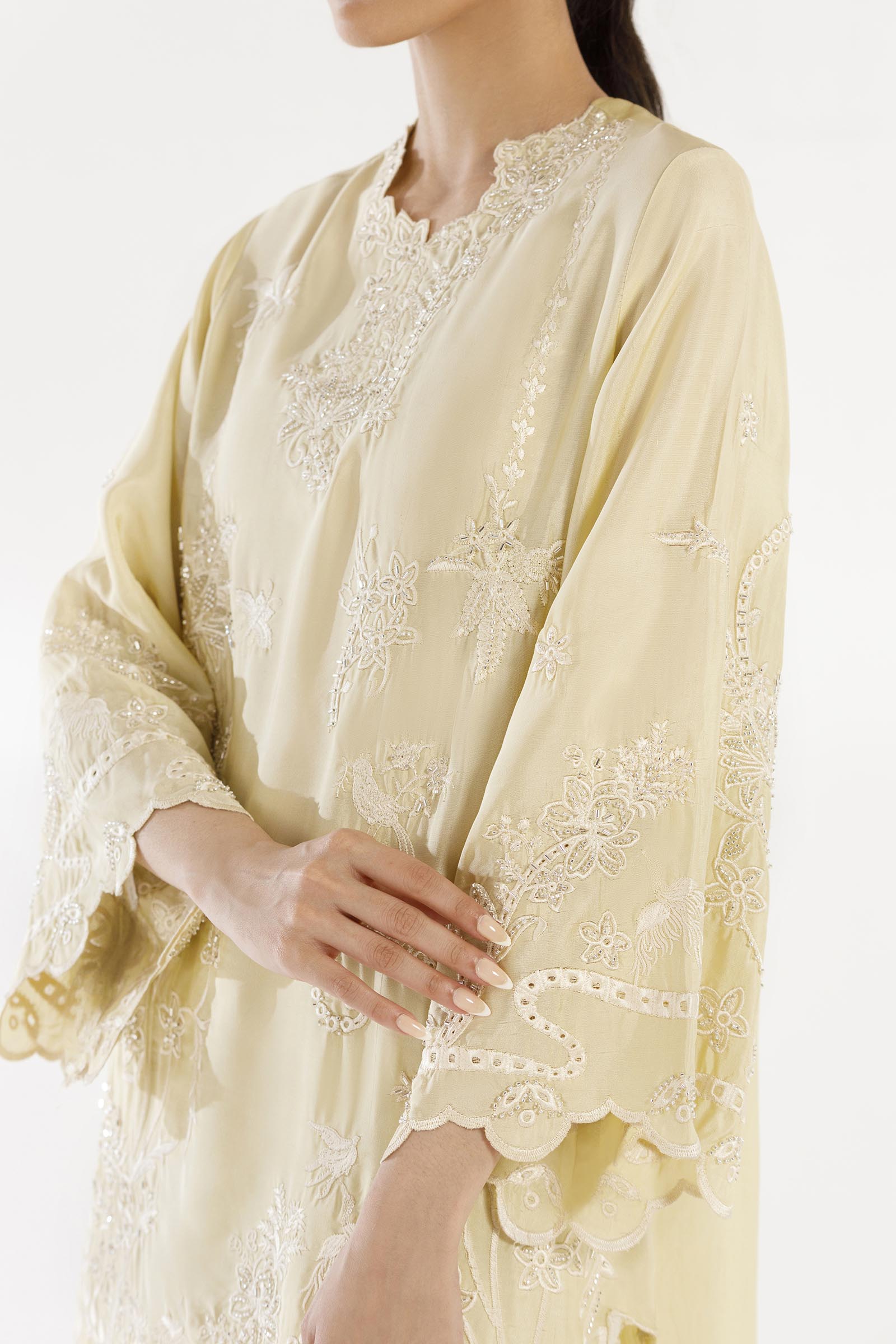 Stitched Embroidered Sheesha Silk Shirt+ Culotte