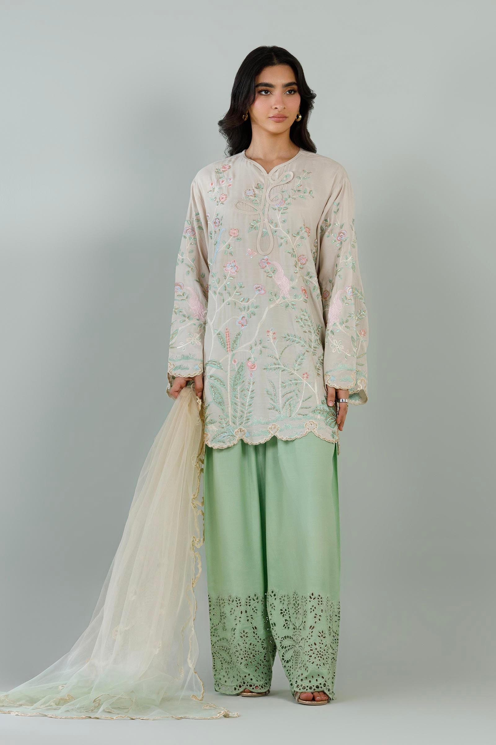 Stitched Embroidered Raw Silk Suit