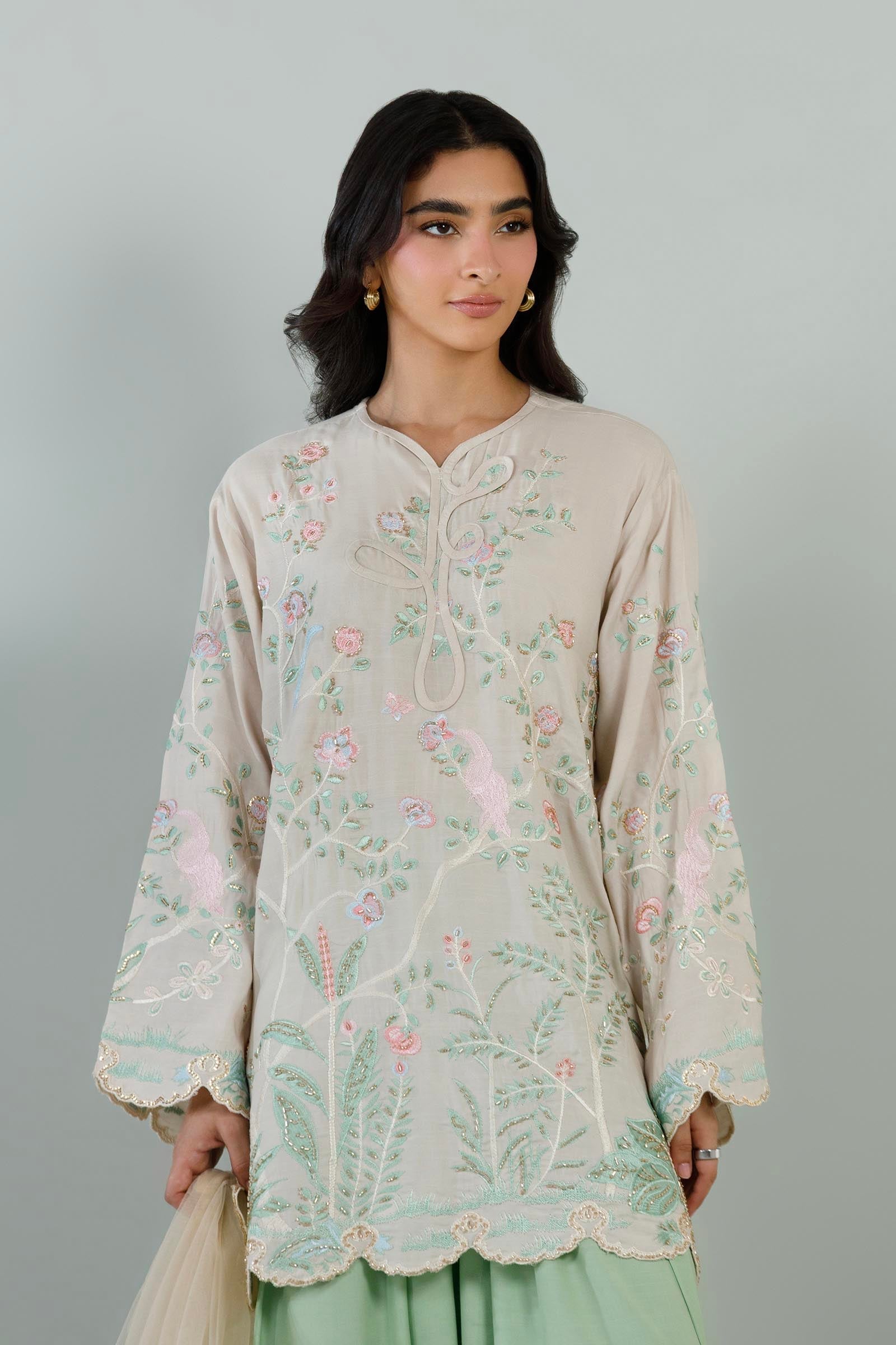 Stitched Embroidered Raw Silk Suit
