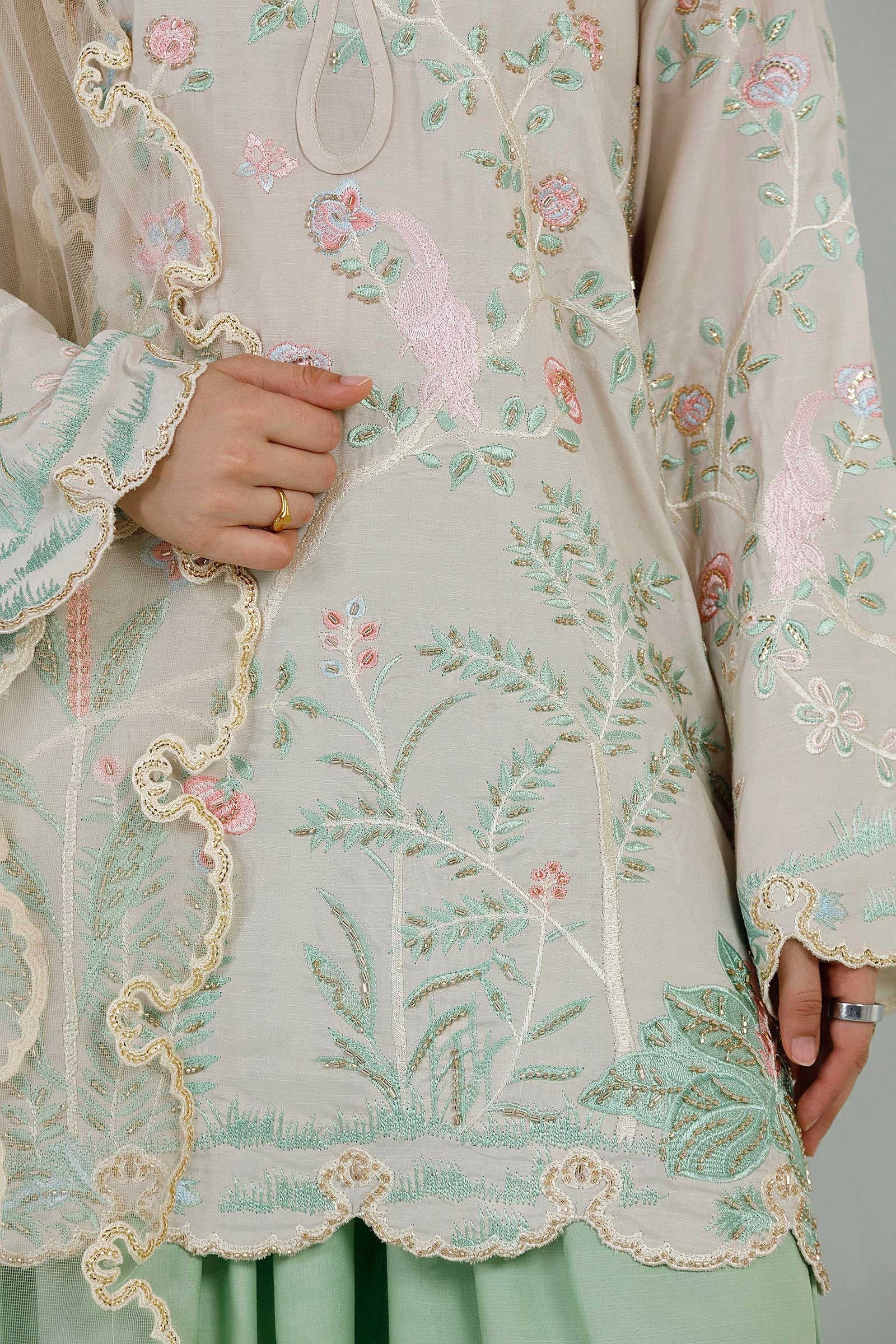 Stitched Embroidered Raw Silk Suit