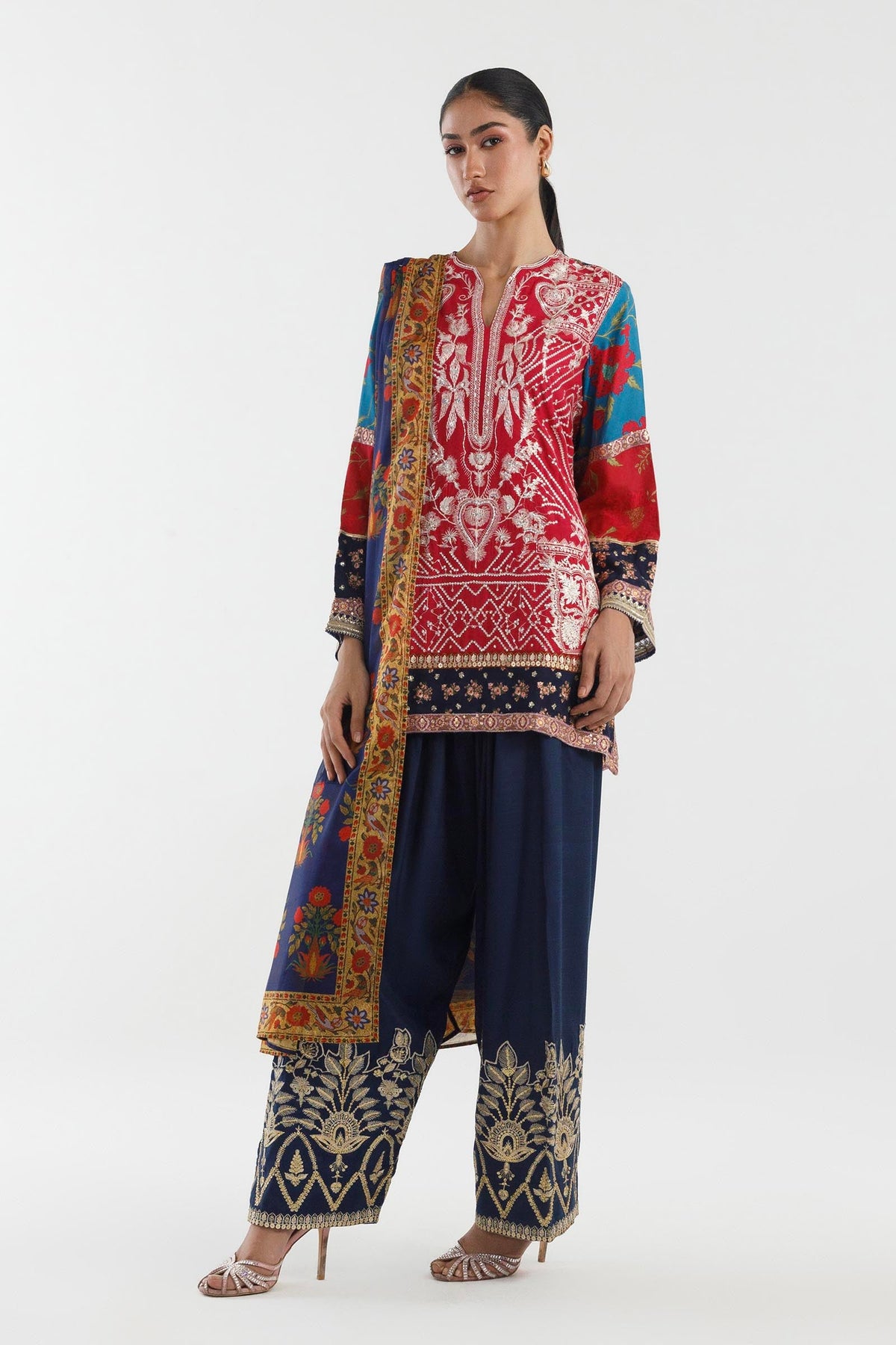 Stitched Embroidered Raw Silk Suit