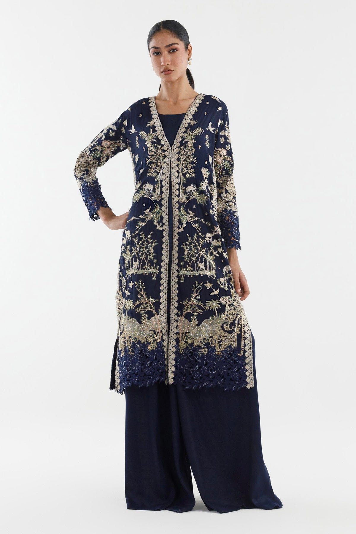 Stitched Embroidered Raw Silk Shirt+ Bottom