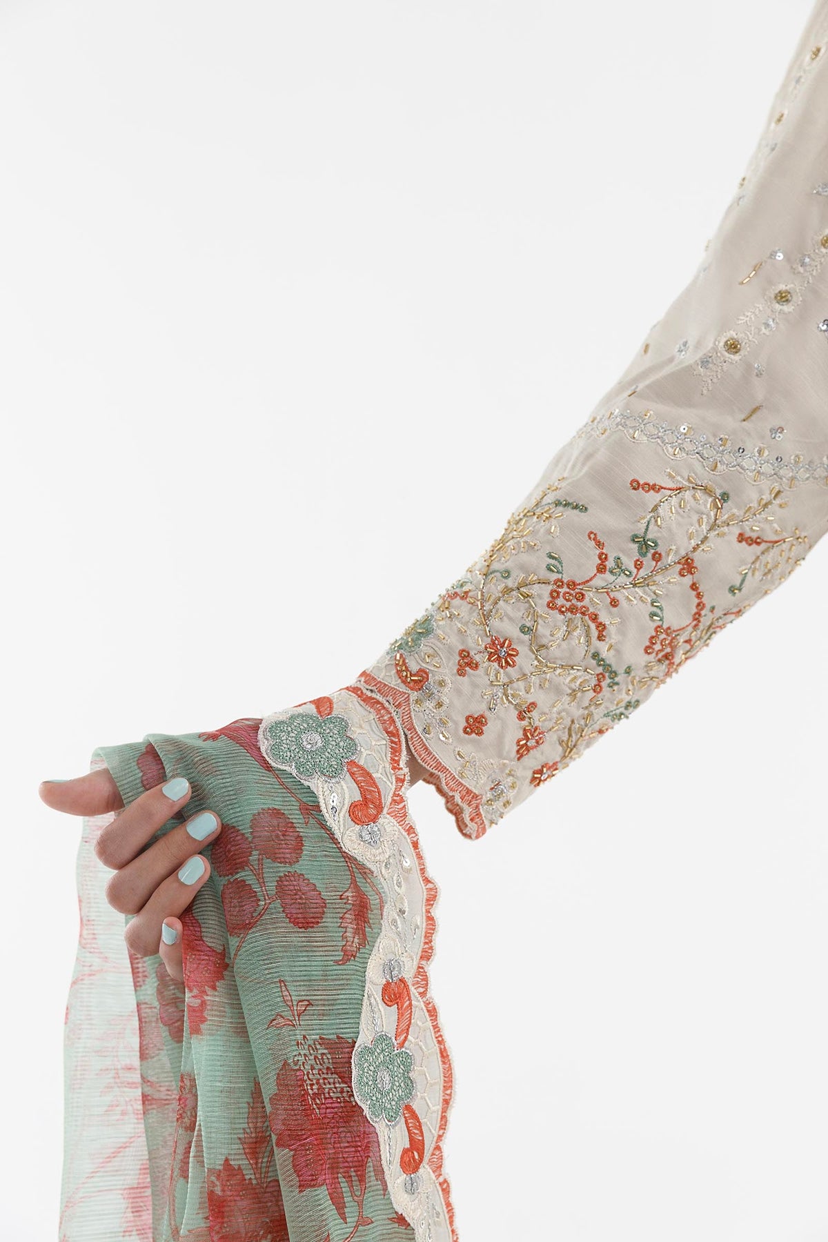 Stitched Embroidered Raw Silk Suit