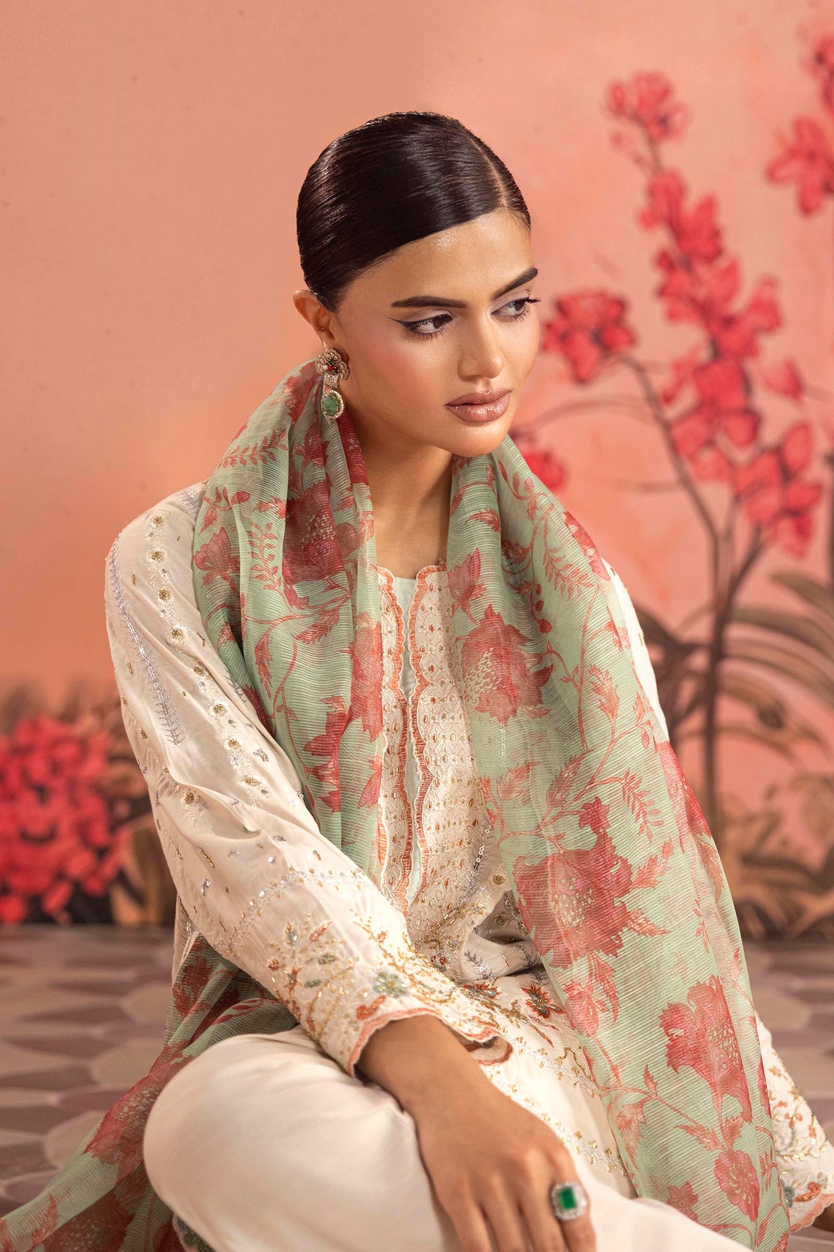 Stitched Embroidered Raw Silk Suit