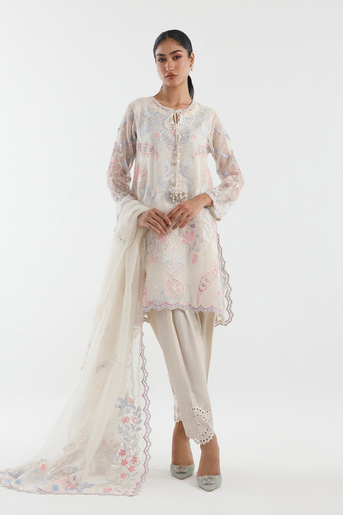 Stitched Embroidered Slub Suit - 1000000096013