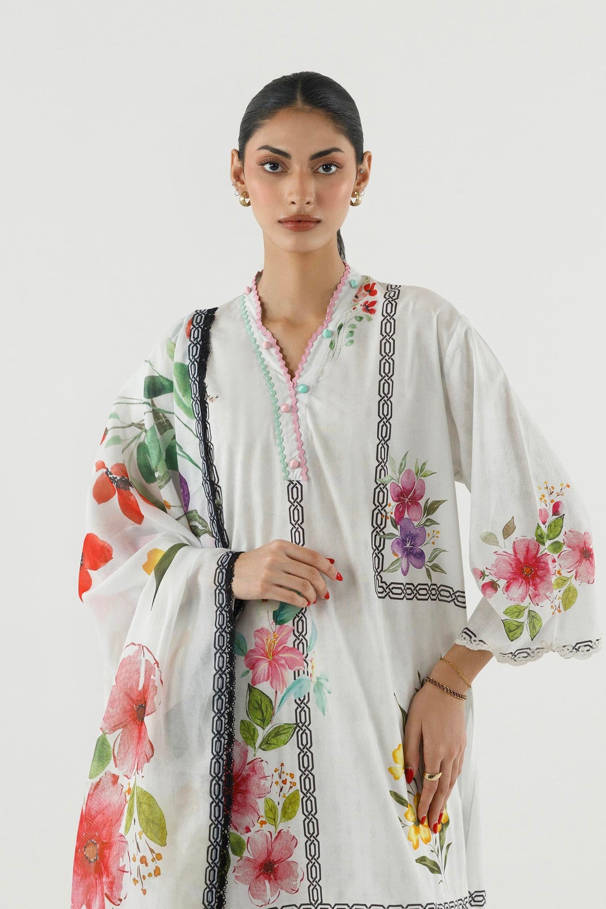 Stitched Printed Cambric Shirt+ Dupatta