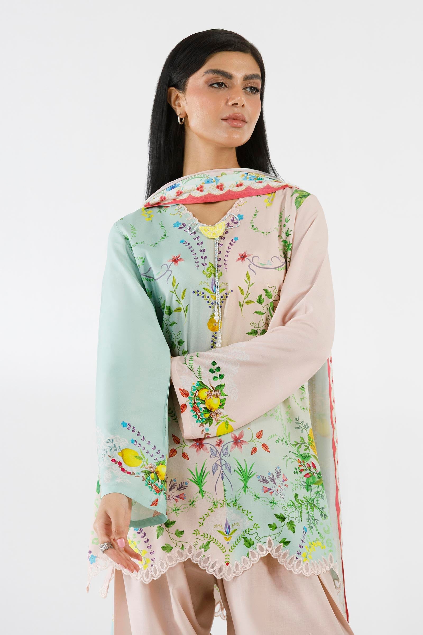 Stitched Embroidered Muzlin Suit - 1000000092489