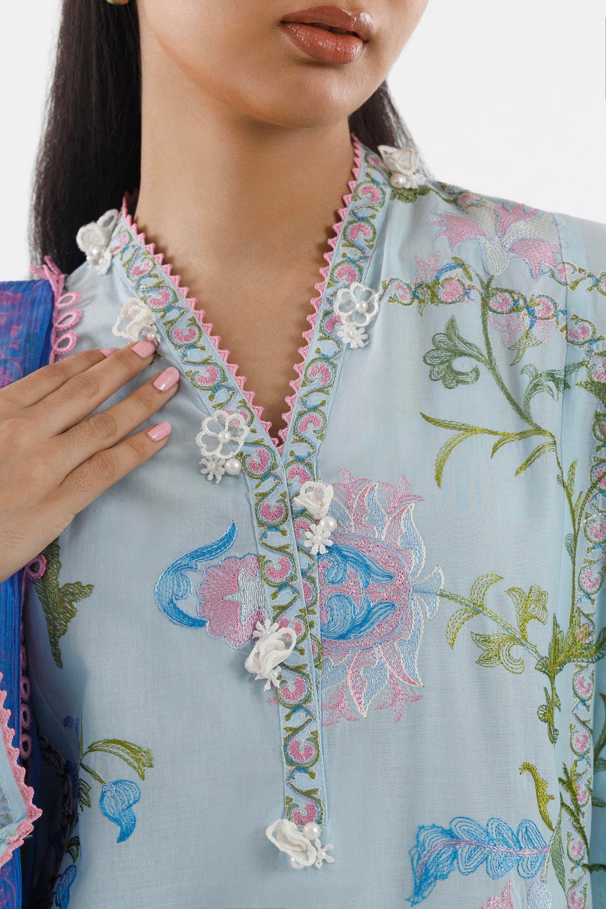 Stitched Embroidered Muzlin Cambric Suit