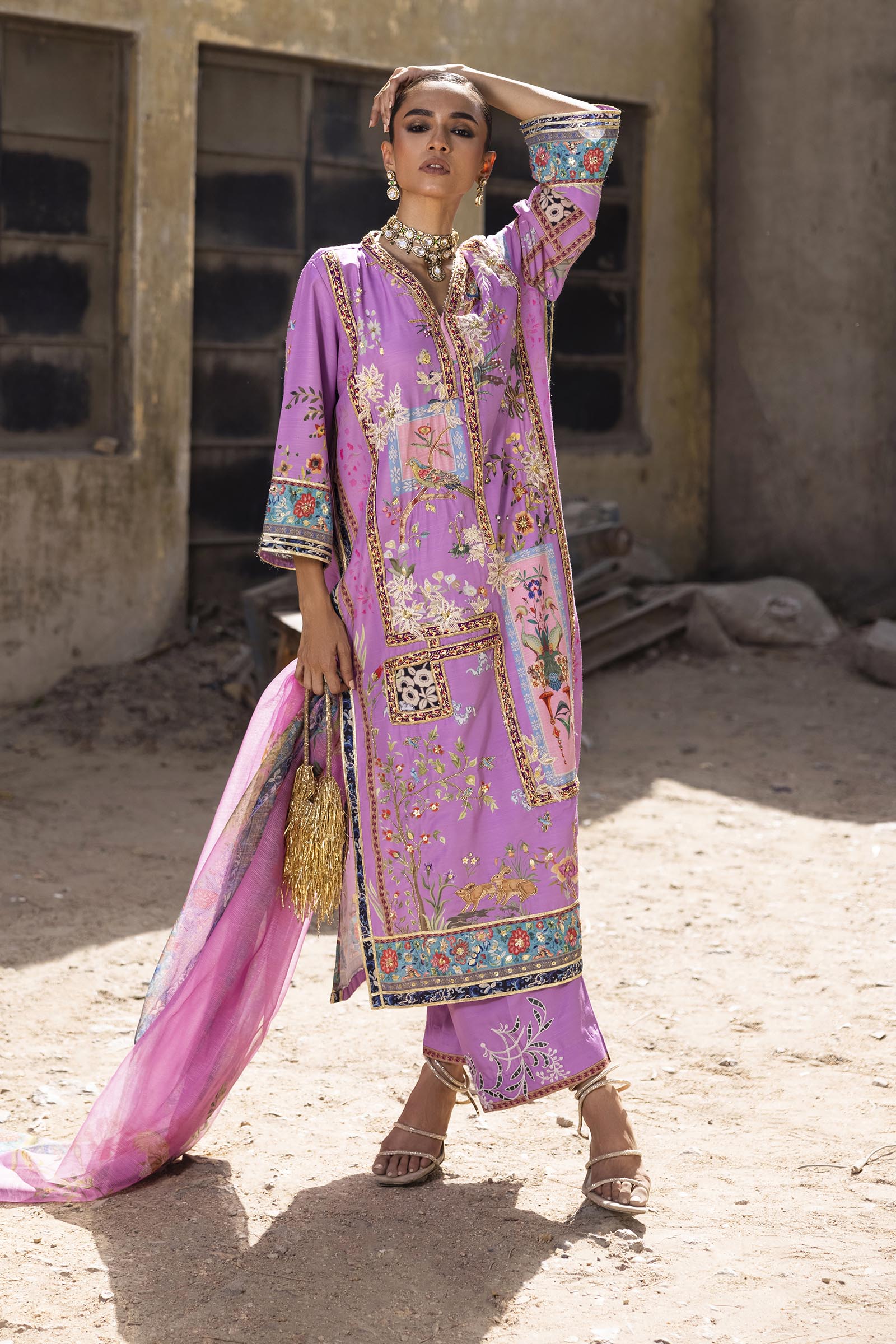 Stitched Embroidered Raw Silk Suit