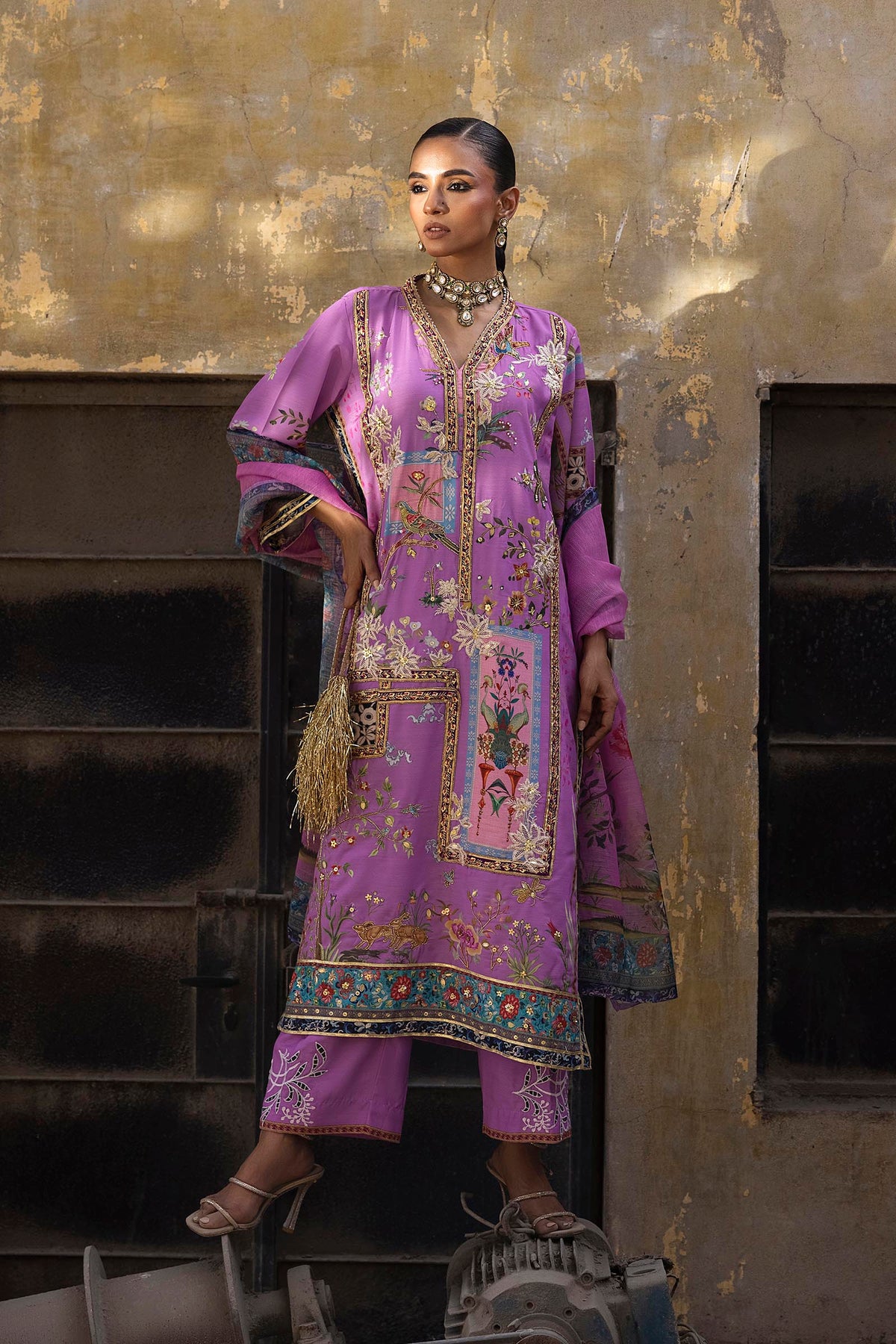Stitched Embroidered Raw Silk Suit
