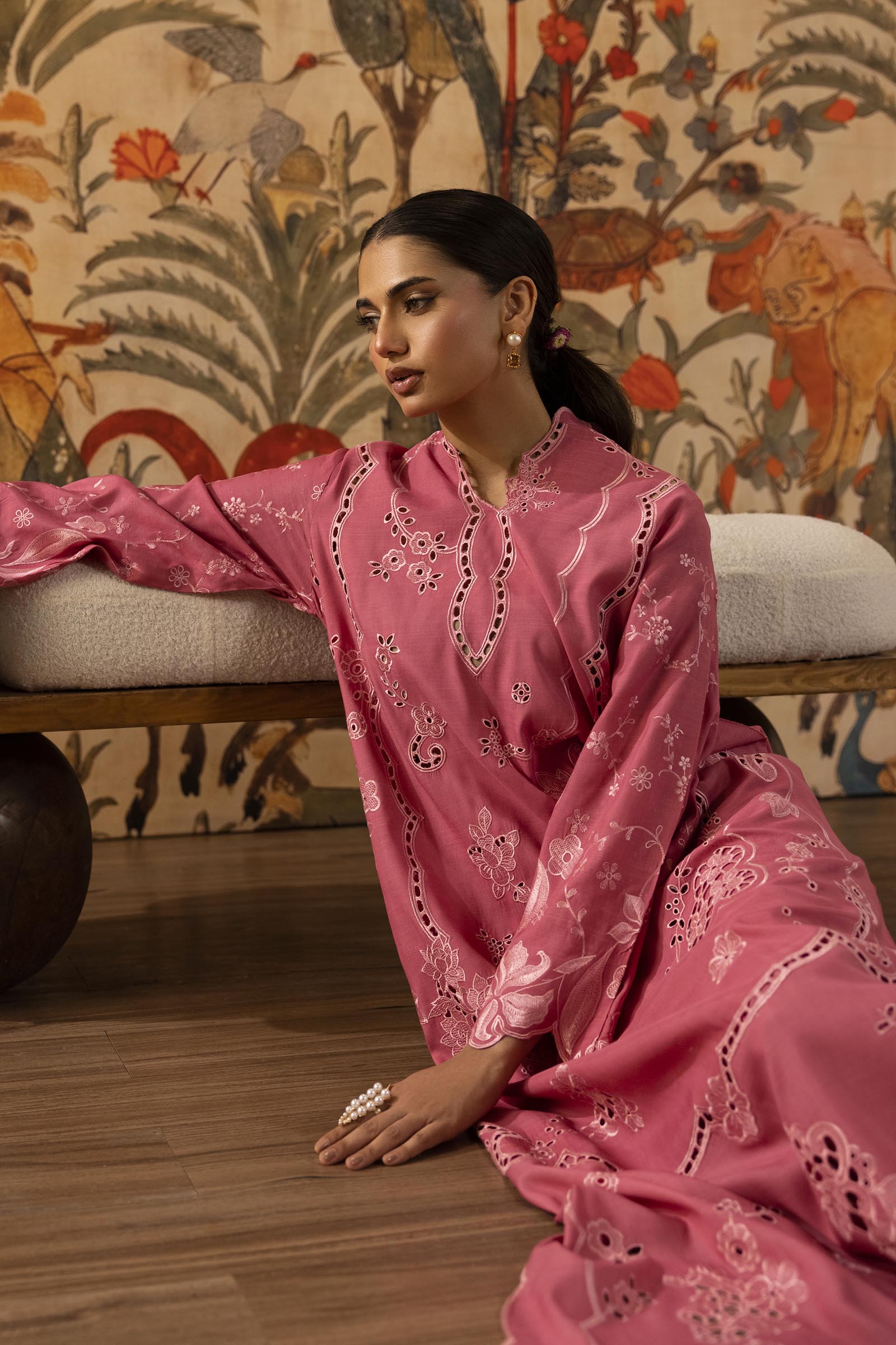 Stitched Embroidered Raw Silk Shirt+ Culotte