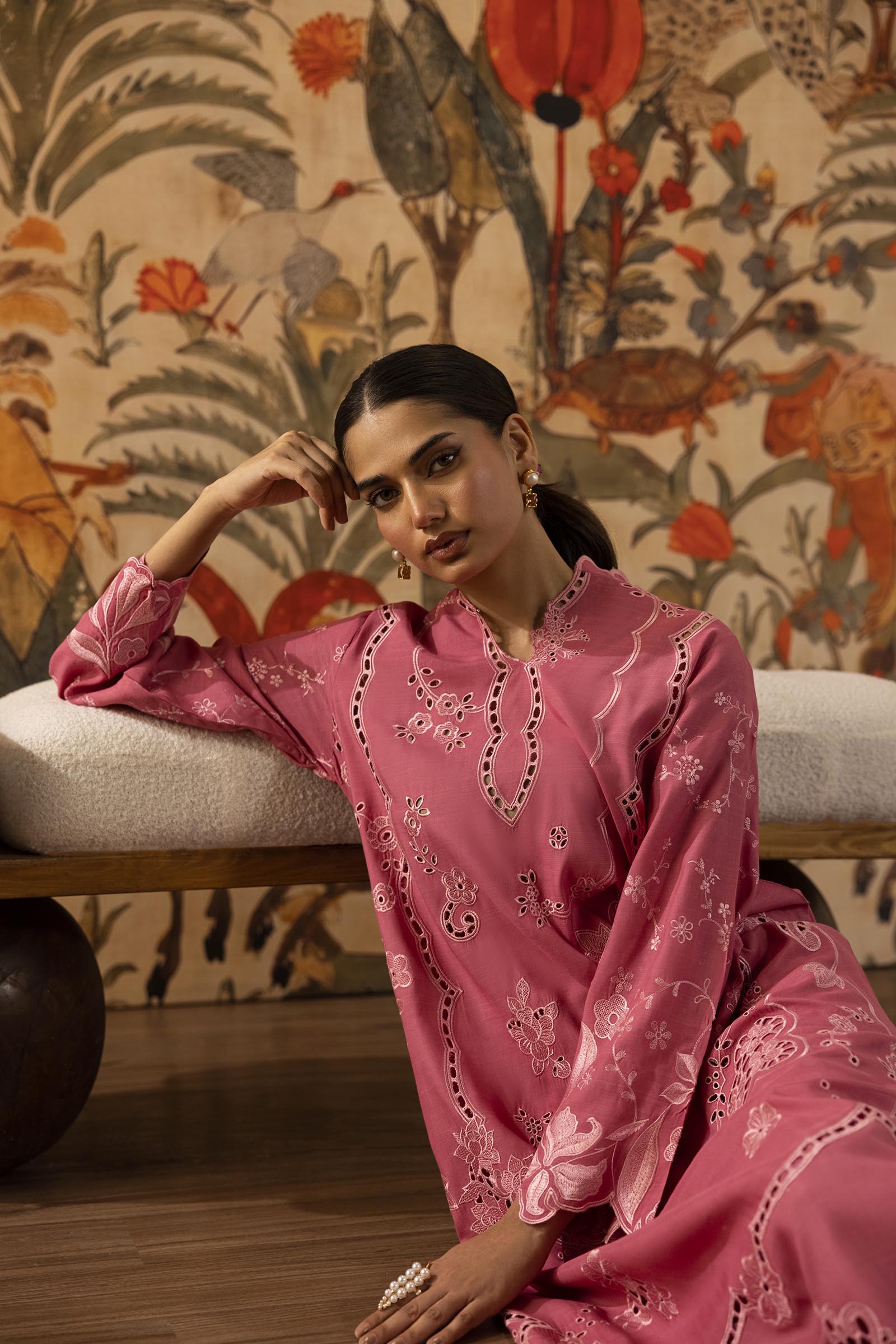 Stitched Embroidered Raw Silk Shirt+ Culotte