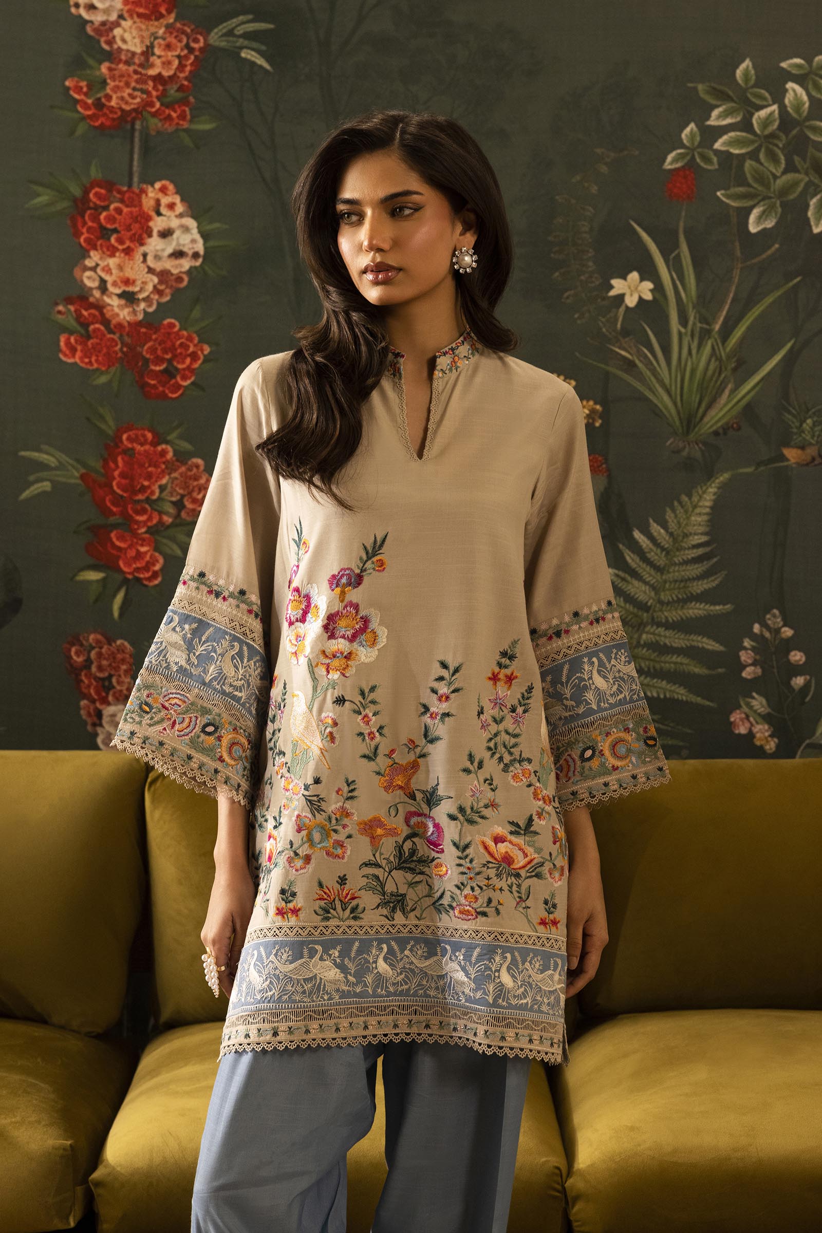 Stitched Embroidered Raw Silk Shirt+ Shalwar
