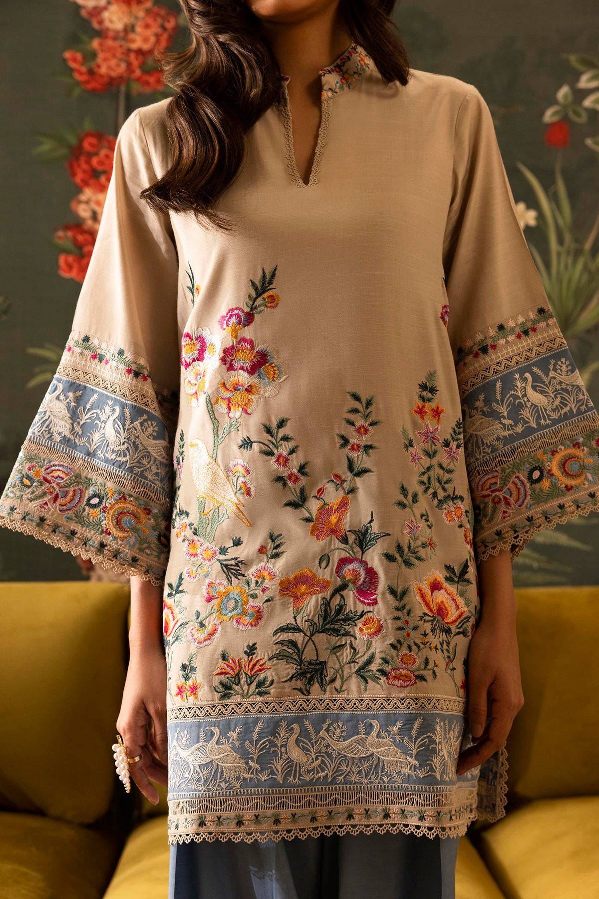 Stitched Embroidered Raw Silk Shirt+ Shalwar