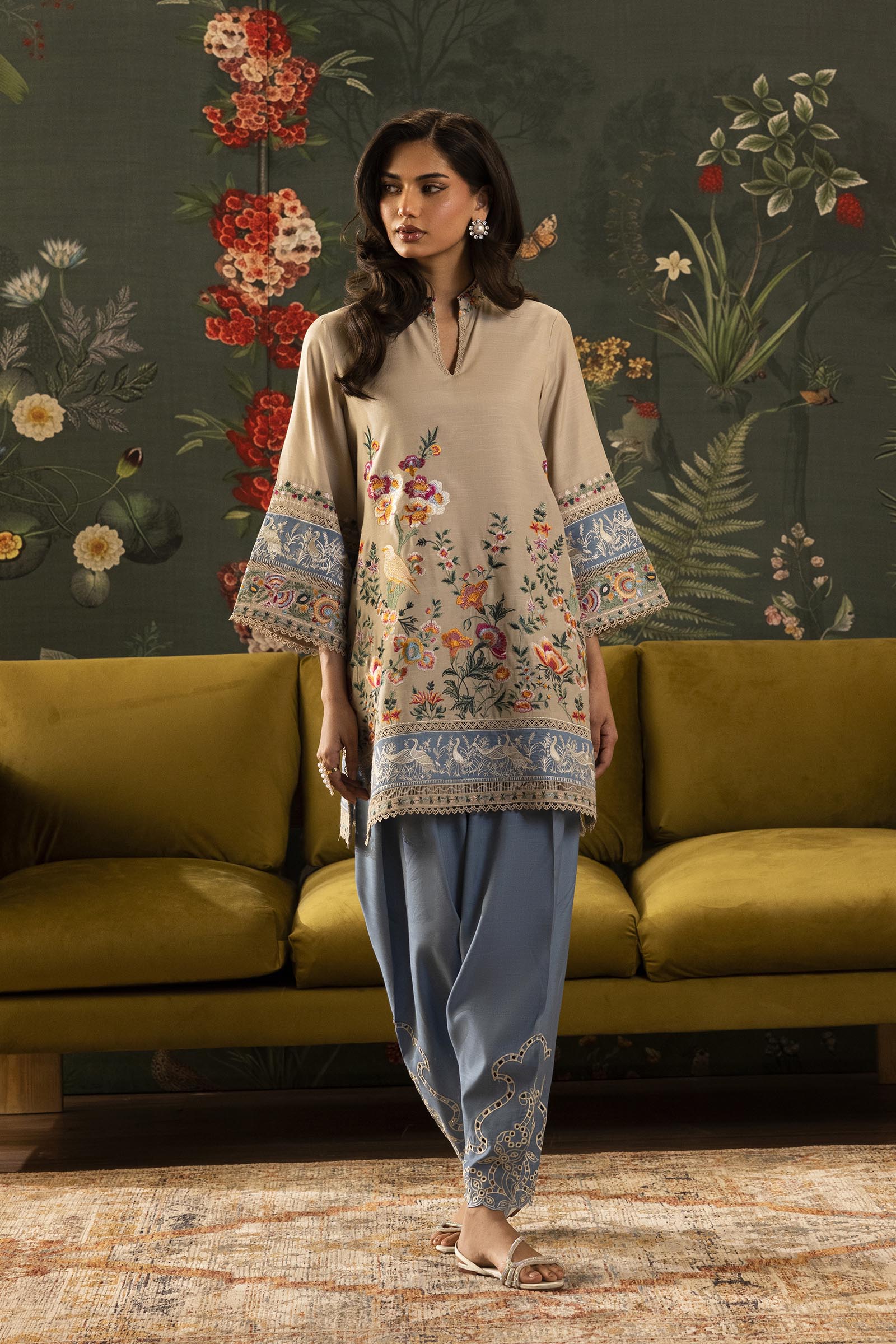 Stitched Embroidered Raw Silk Shirt+ Shalwar