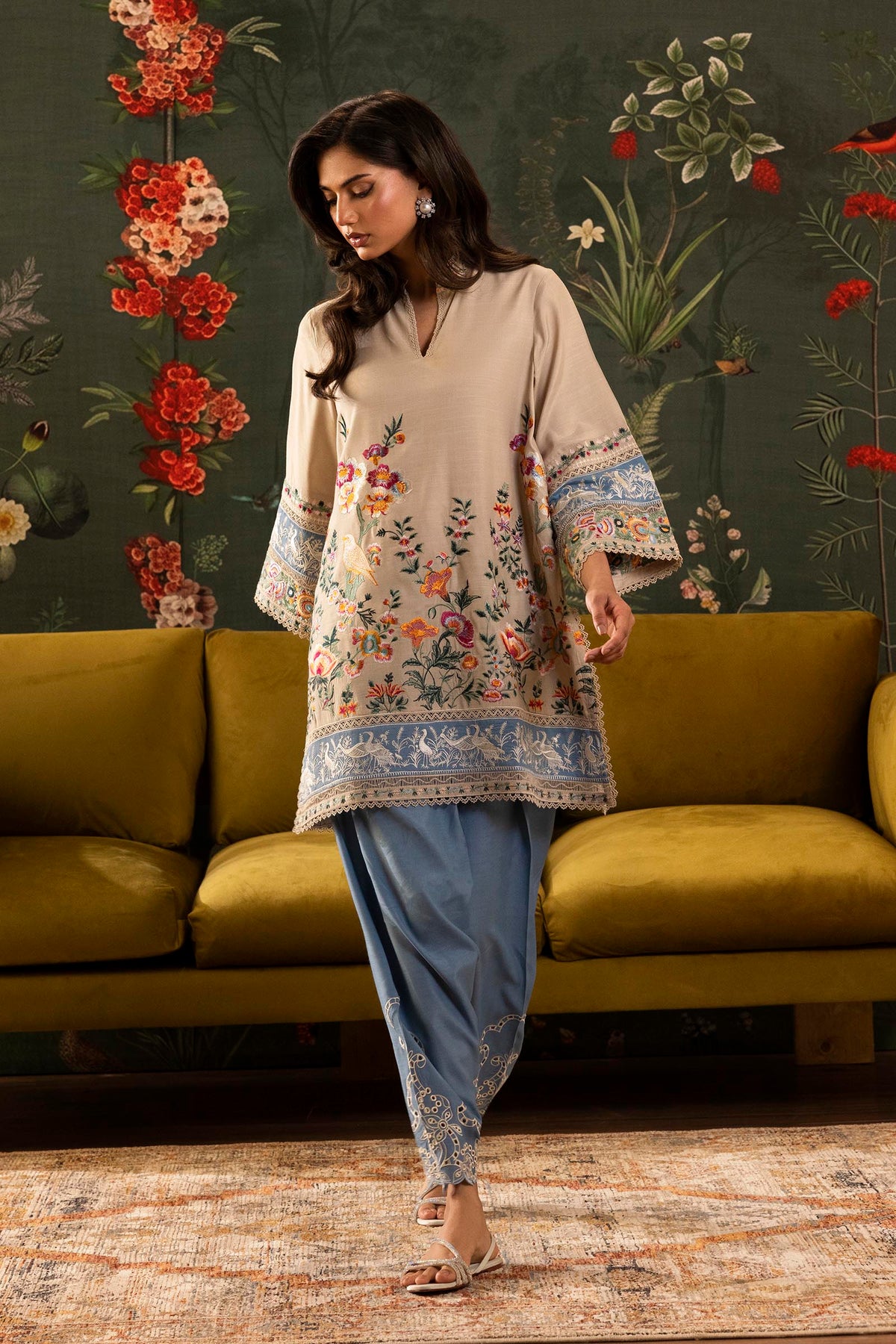 Stitched Embroidered Raw Silk Shirt+ Shalwar