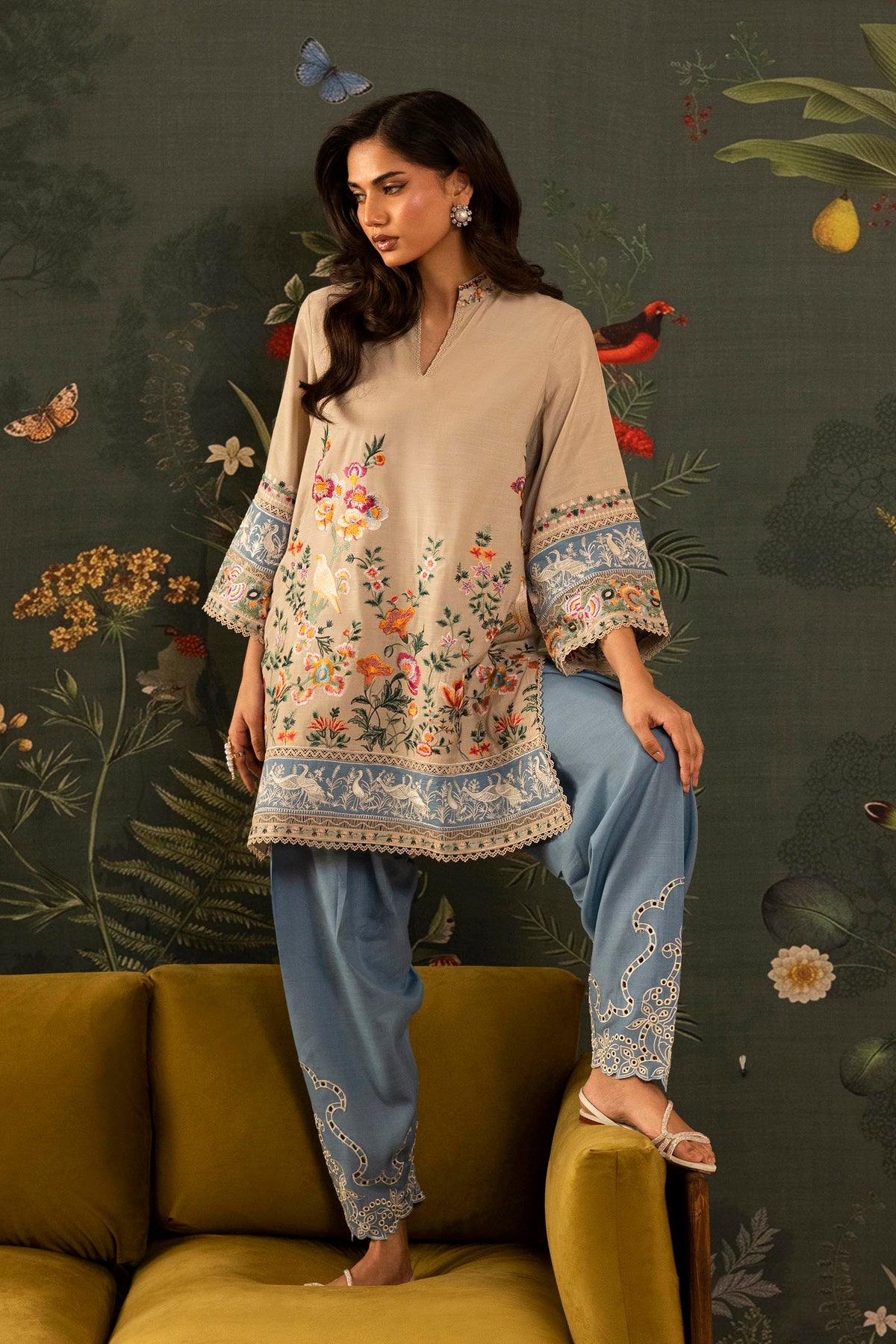 Stitched Embroidered Raw Silk Shirt+ Shalwar