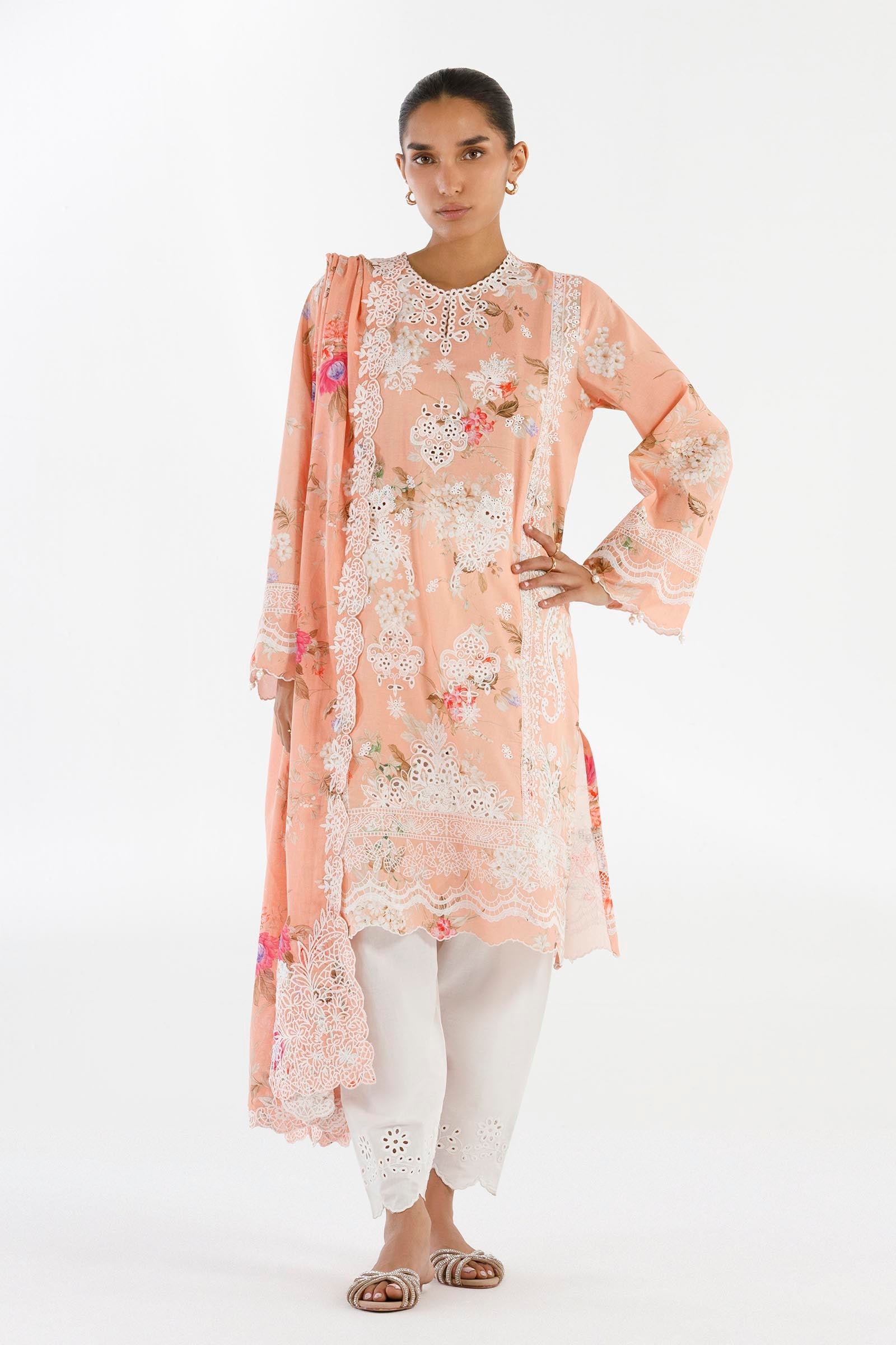 Stitched Embroidered Lawn Shirt + Dupatta