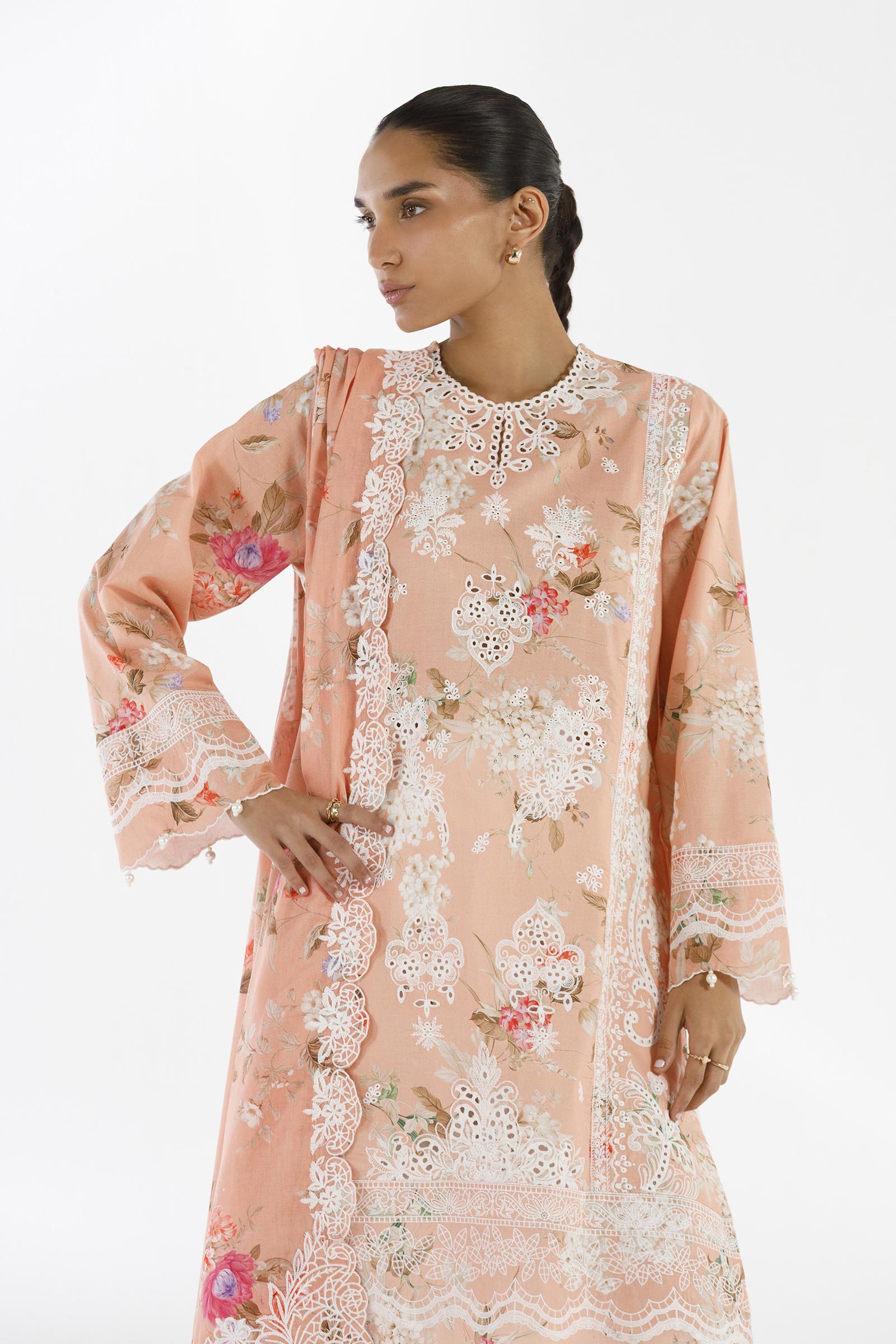 Stitched Embroidered Lawn Shirt + Dupatta