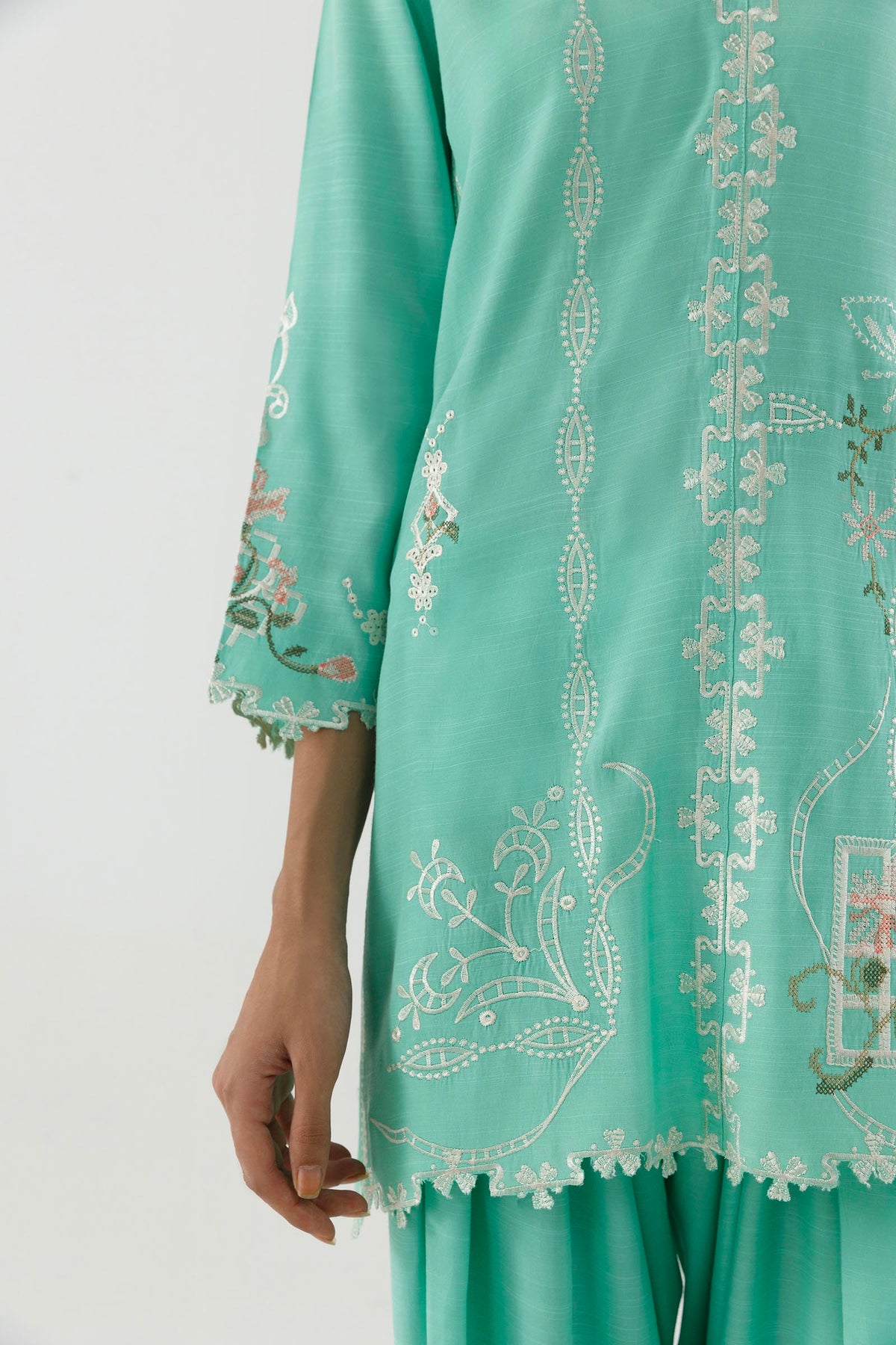 Stitched Emboidered Raw Silk Shirt+ Shalwar