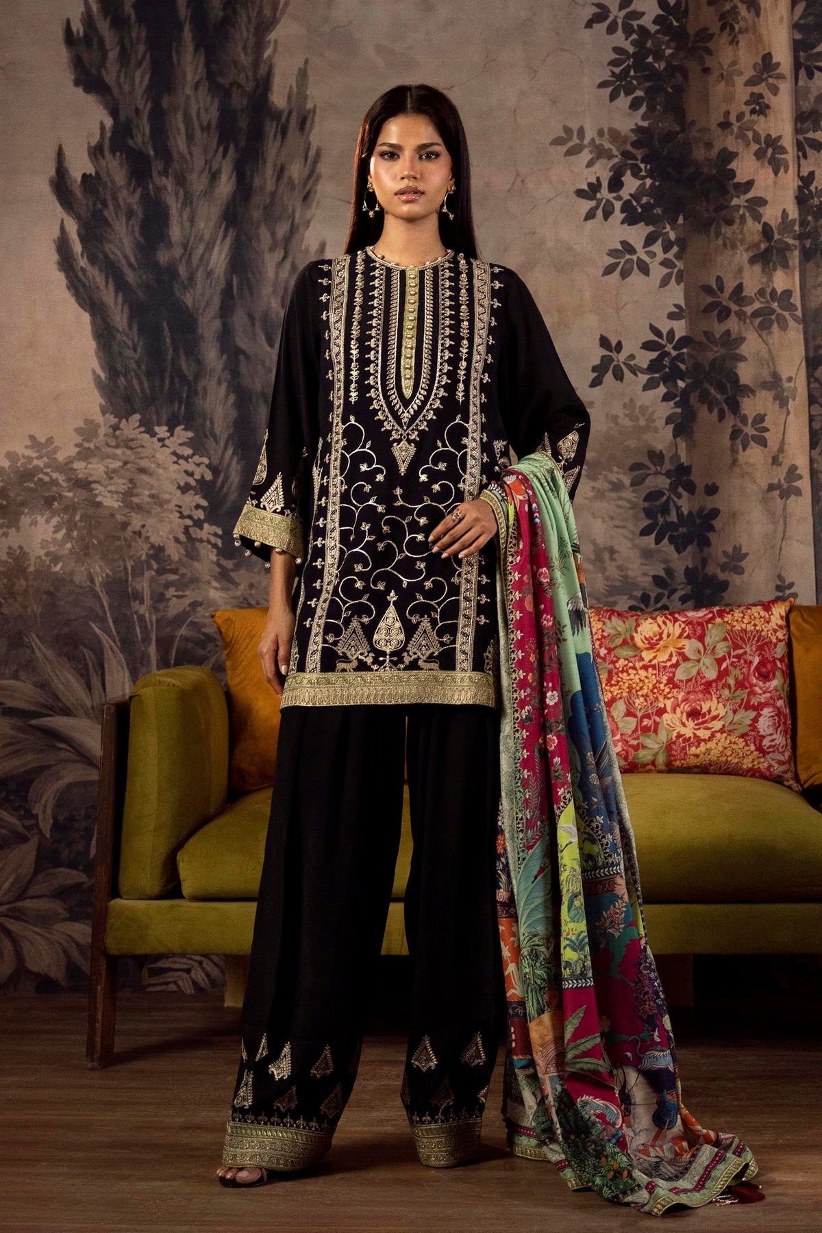 Stitched Embroidered Raw Silk Suit