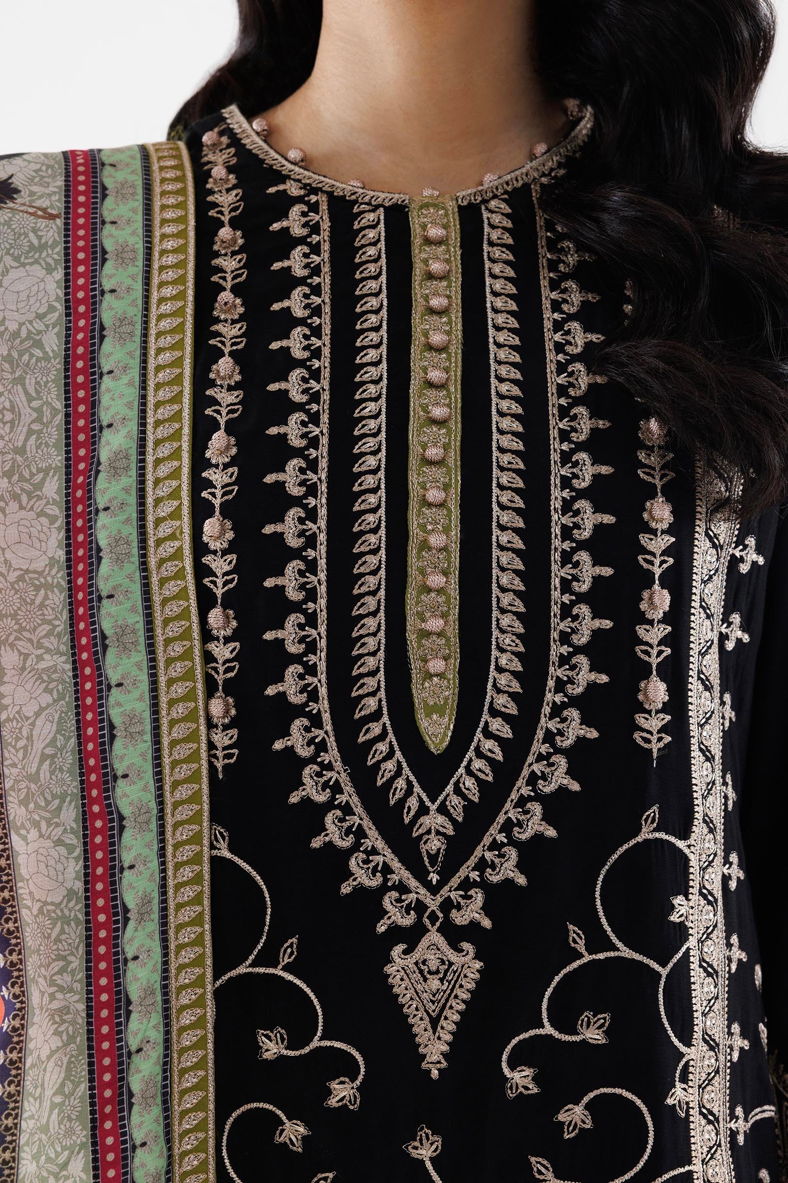 Stitched Embroidered Raw Silk Suit