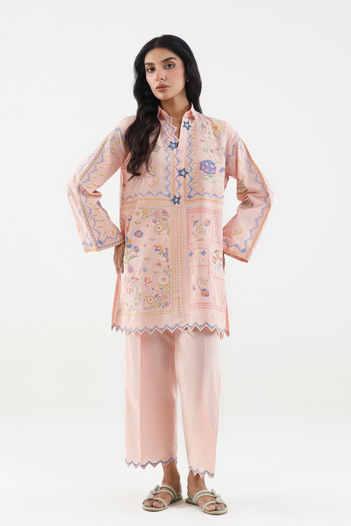 Stitched Embroidered Lawn Shirt+ Culotte