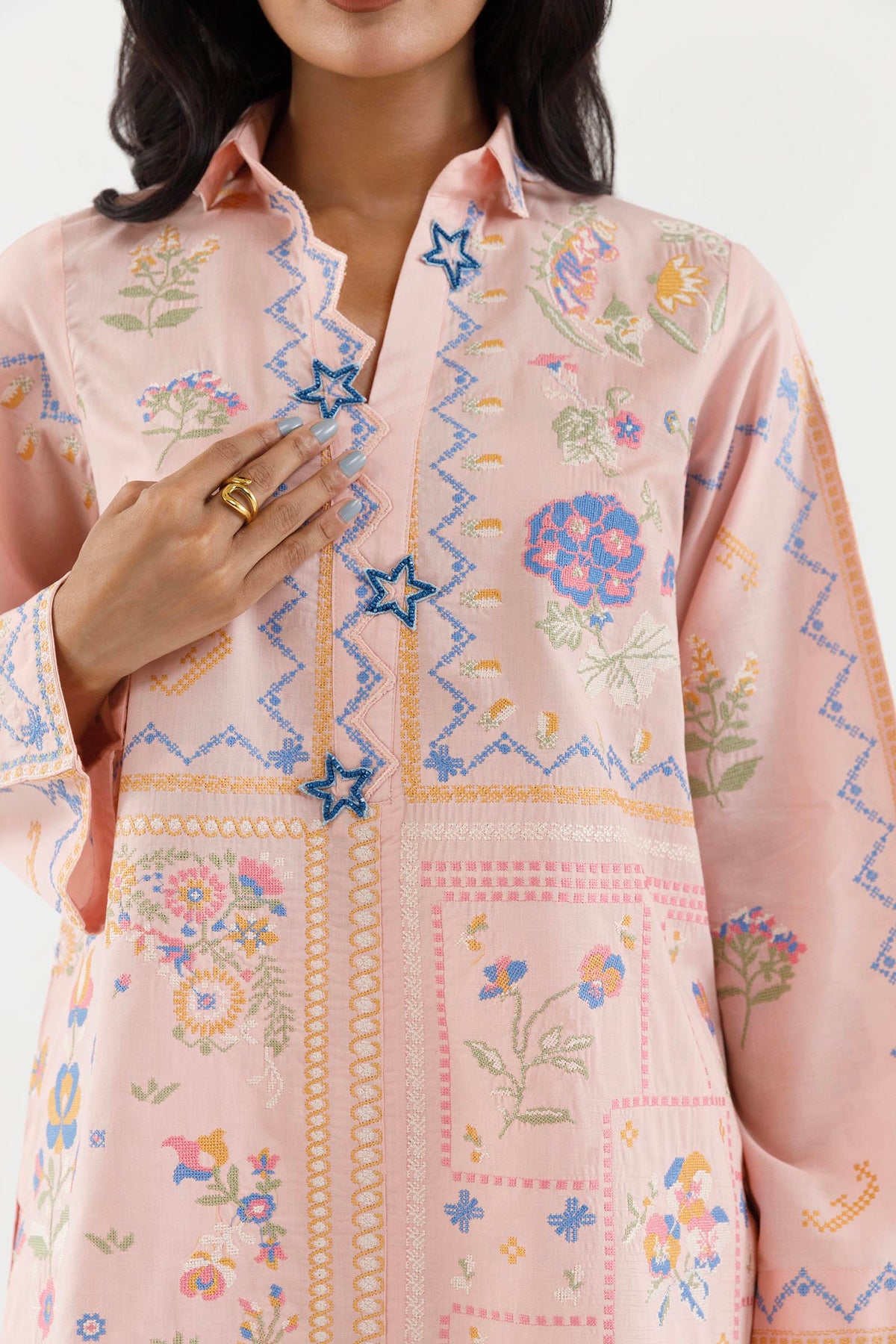 Stitched Embroidered Lawn Shirt+ Culotte