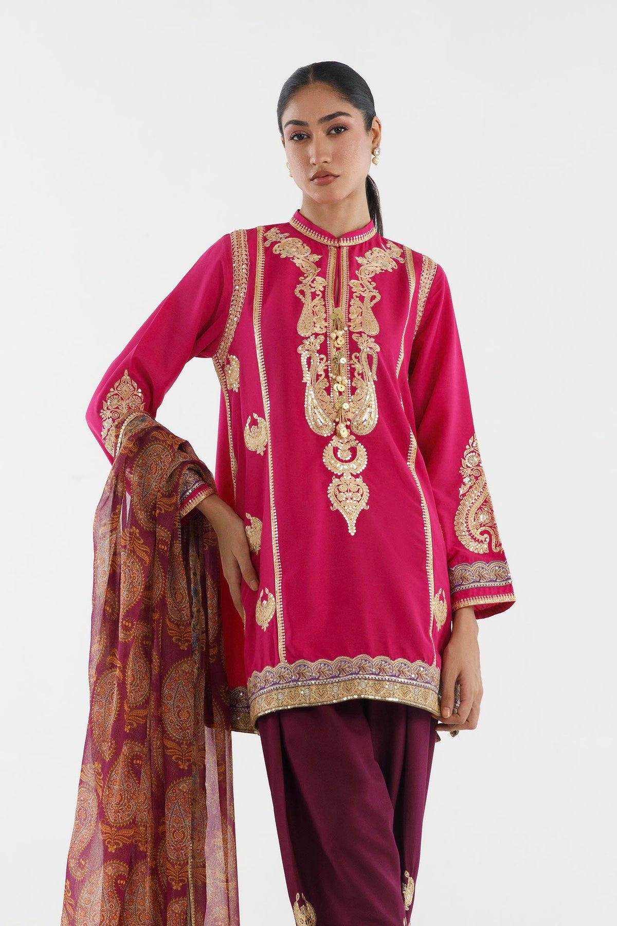 Stitched Embroidered Blended Raw Silk Suit