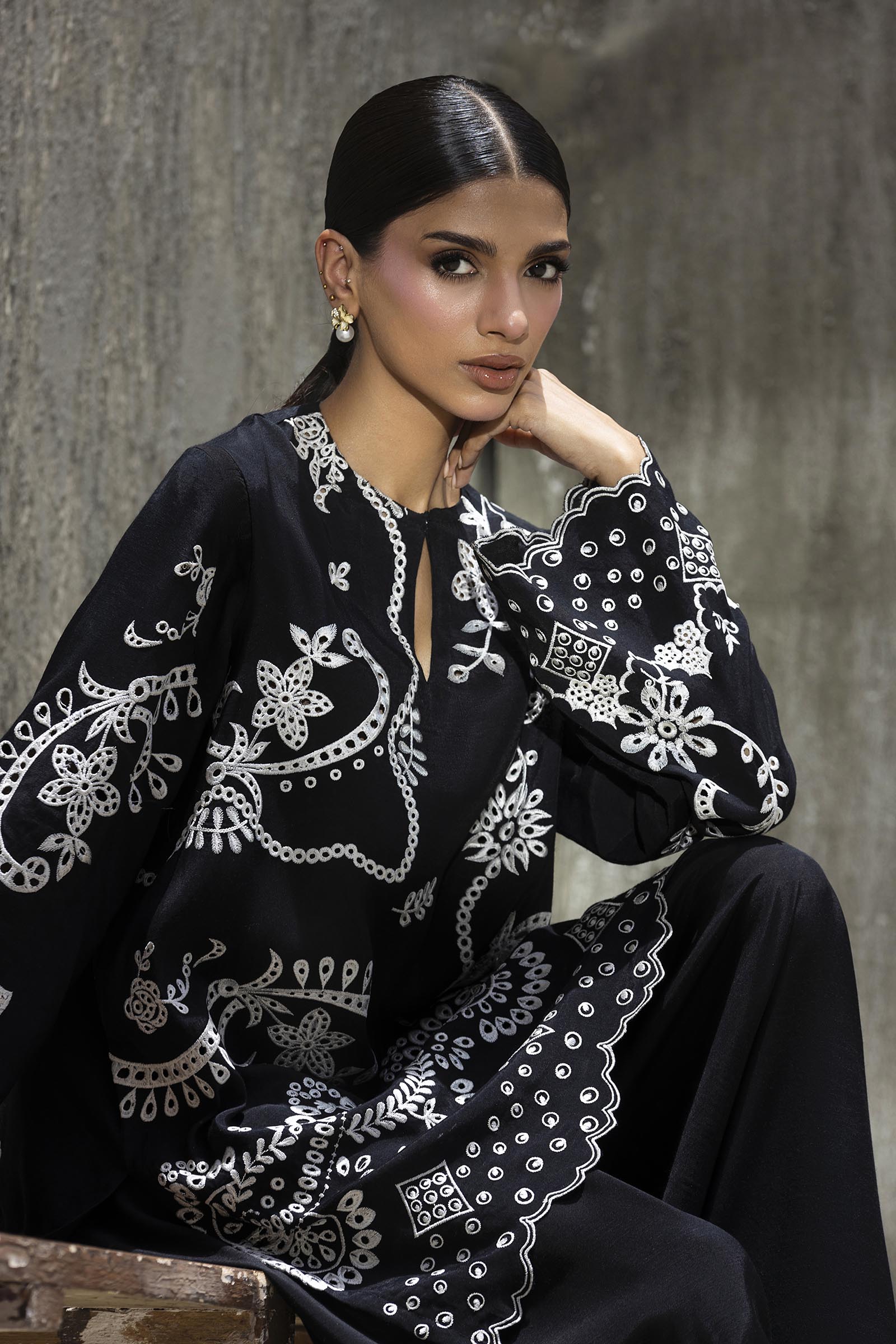 Stitched Embroidered Raw Silk Shirt+ Shalwar