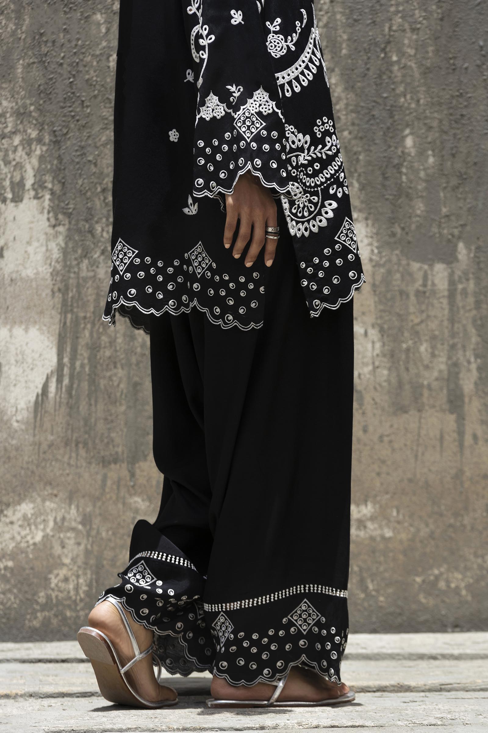 Stitched Embroidered Raw Silk Shirt+ Shalwar