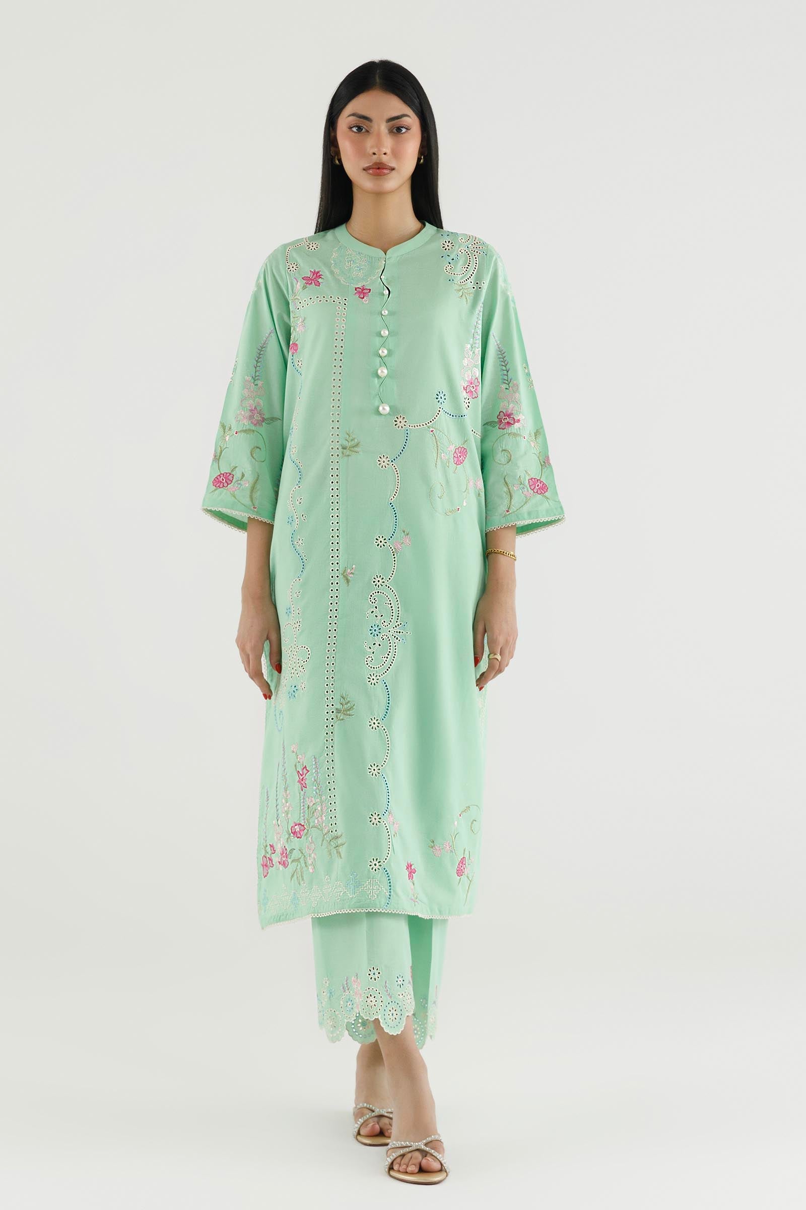 Stitched Embroidered Lawn Shirt+ Culotte