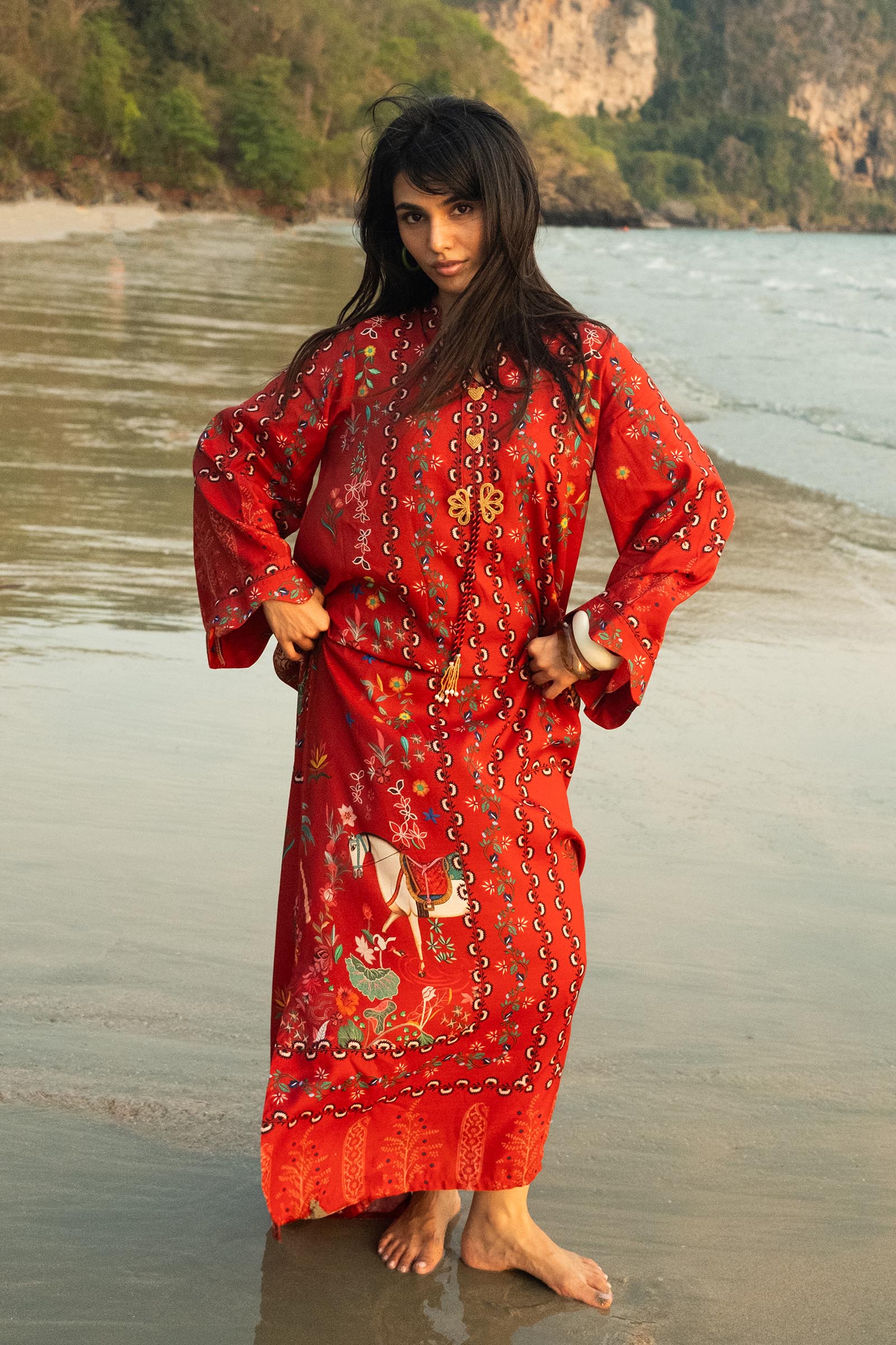Stitched Printed Raw Silk Shirt