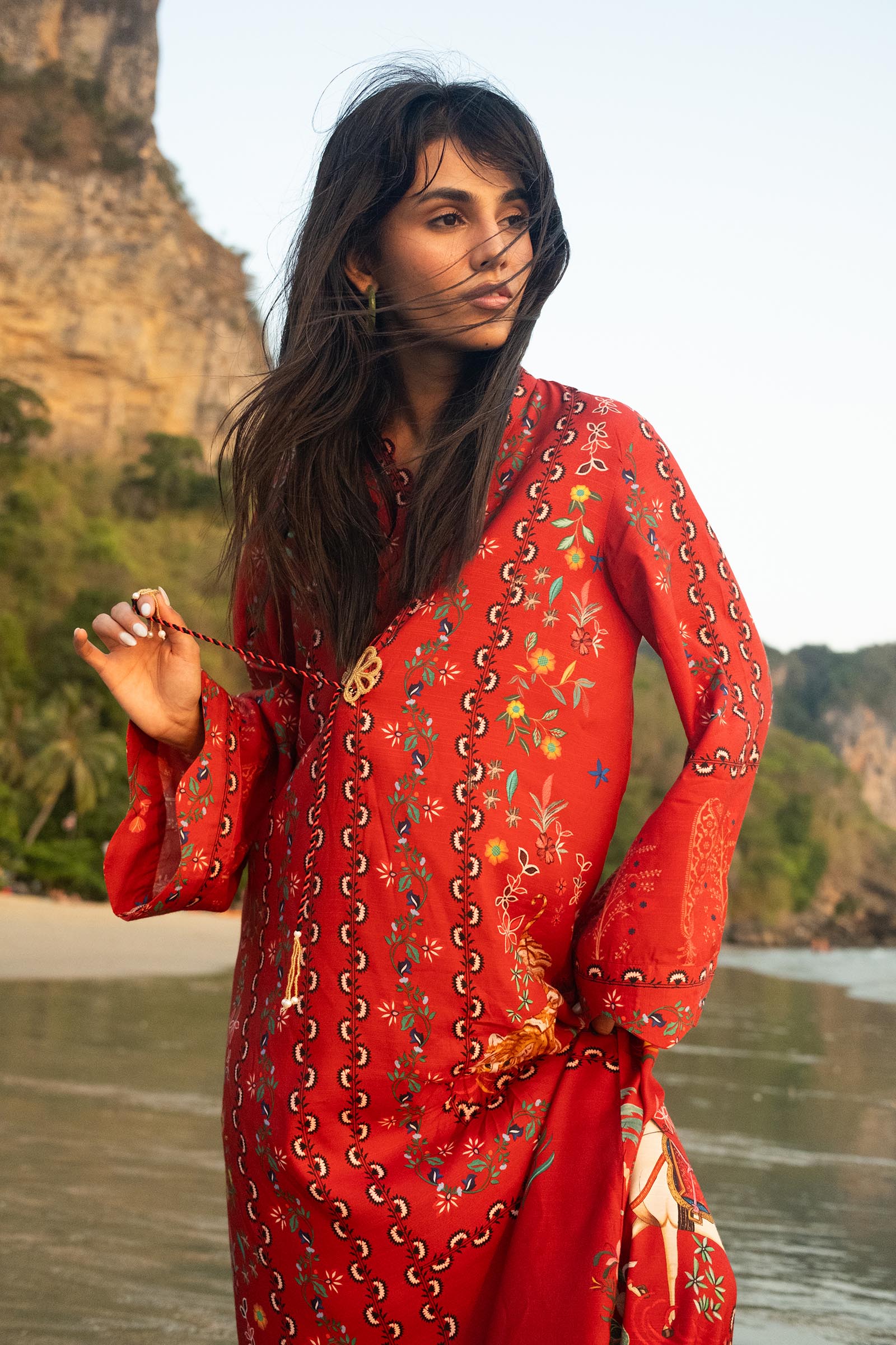 Stitched Printed Raw Silk Shirt