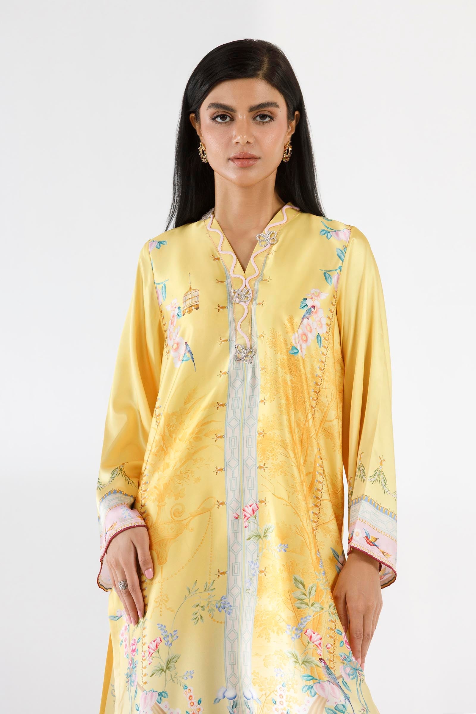 Stitched Printed Satin Shirt + Culotte