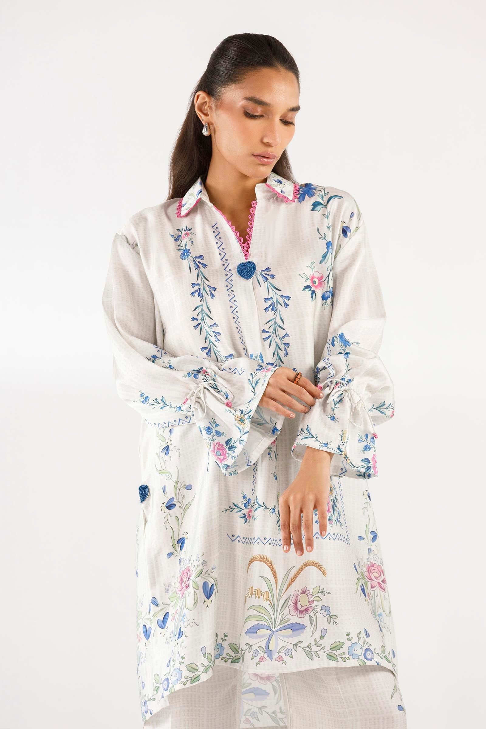 Stitched Printed Satin Shirt + Culotte