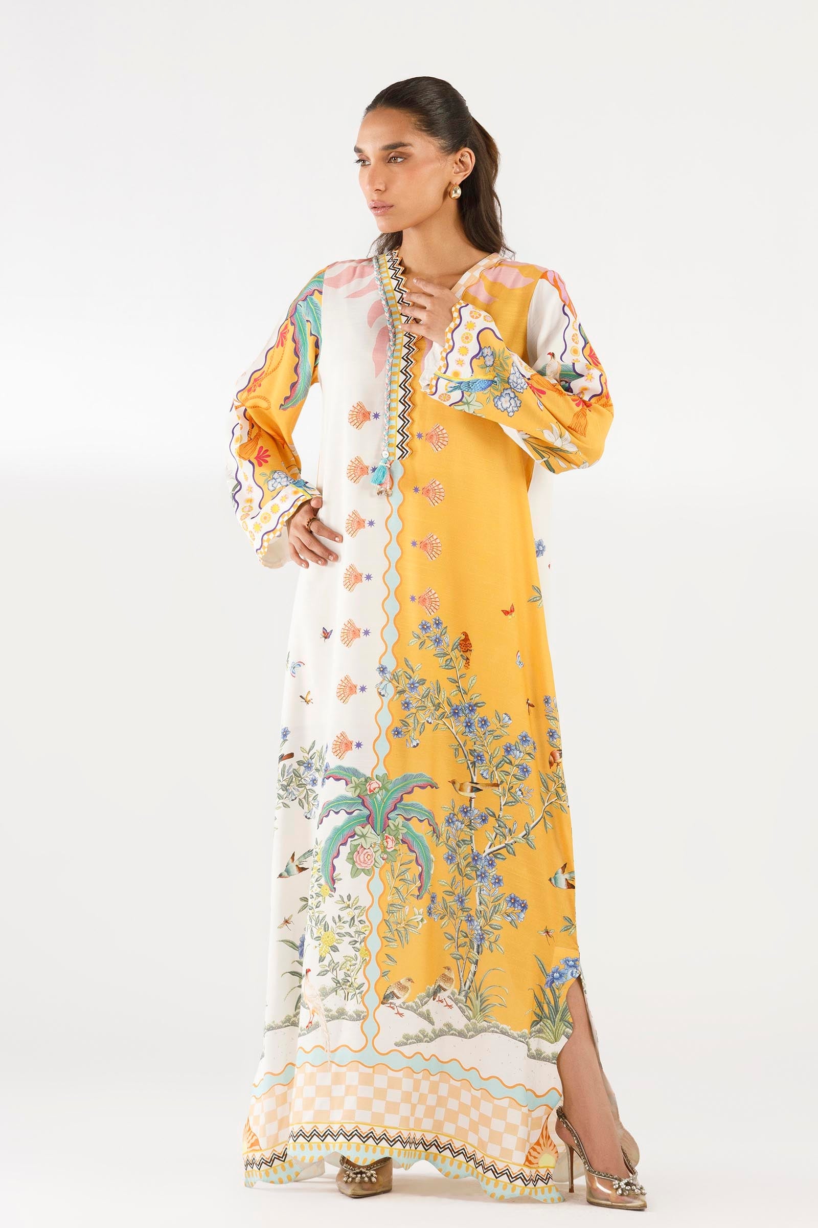 Stitched Printed Raw Silk Shirt