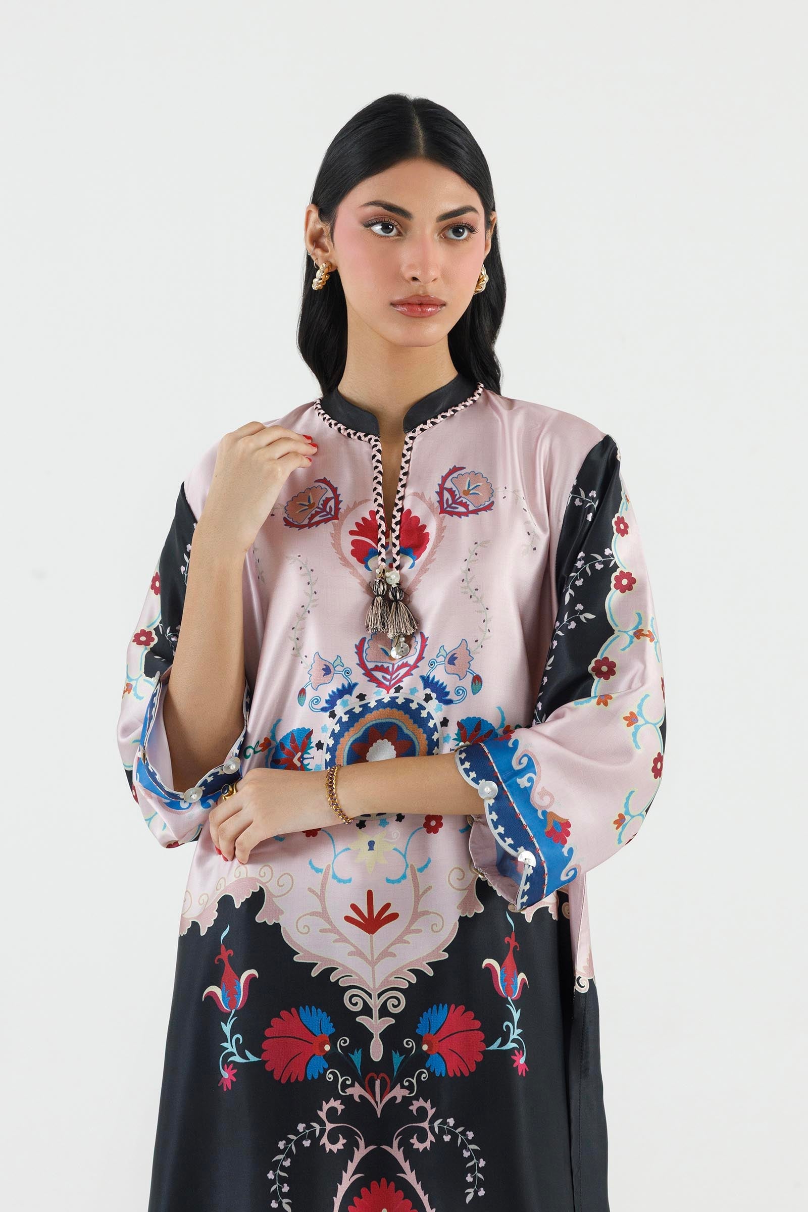 Stitched Printed Satin Shirt+ Culotte
