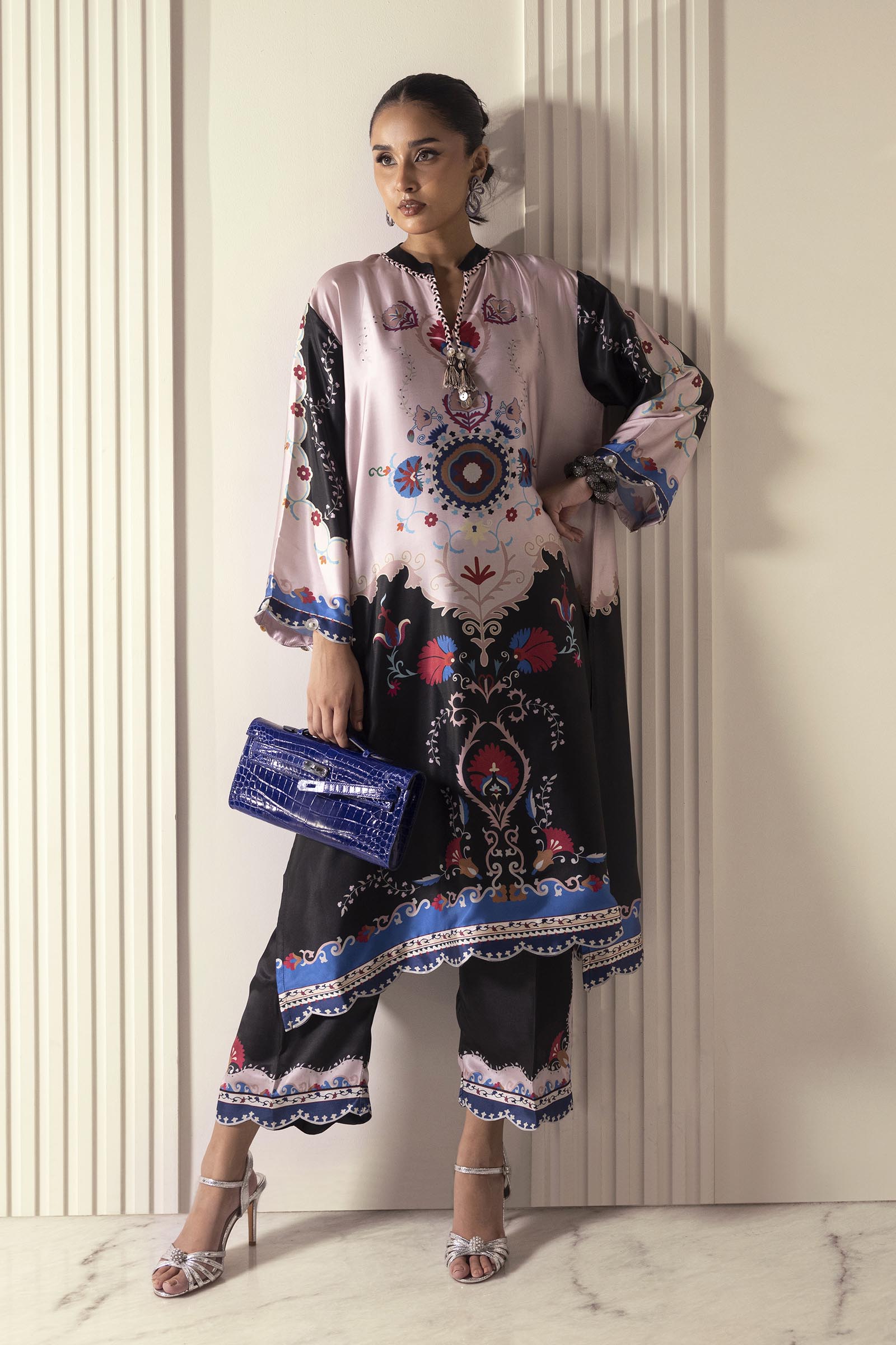 Stitched Printed Satin Shirt+ Culotte