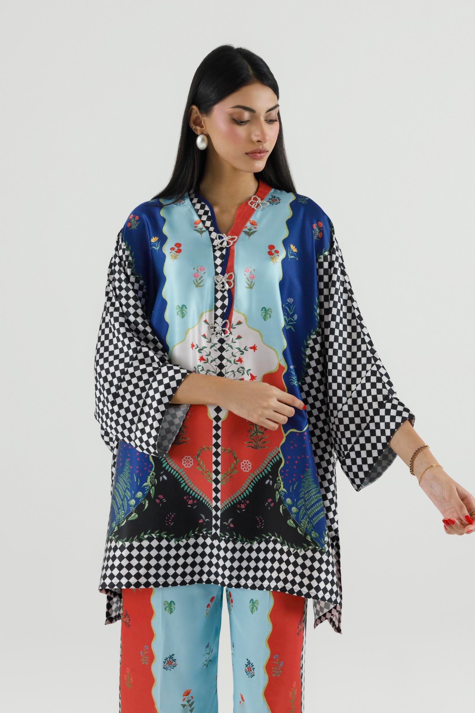 Stitched Printed Satin Shirt+ Culotte