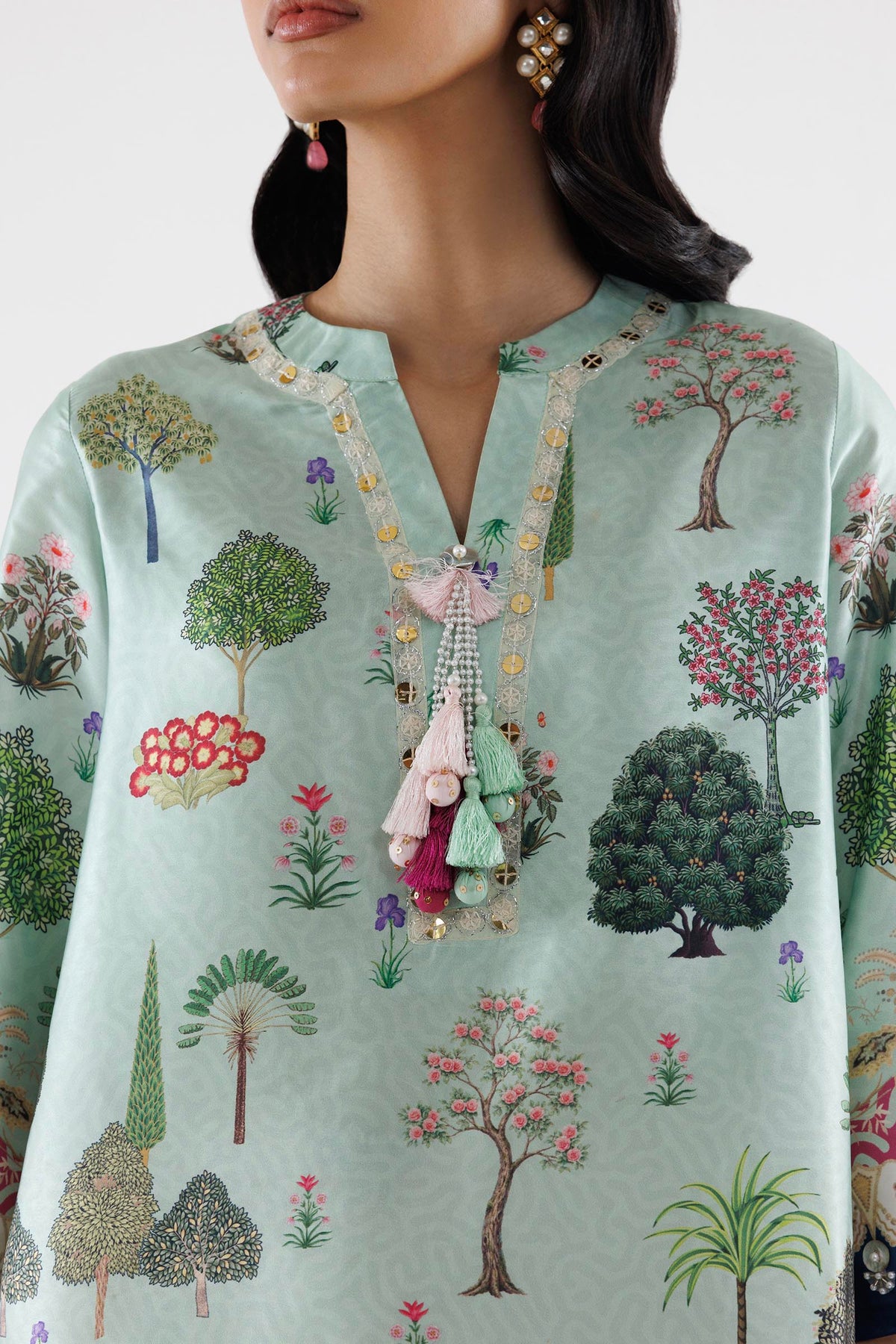 Stitched Printed Satin Suit