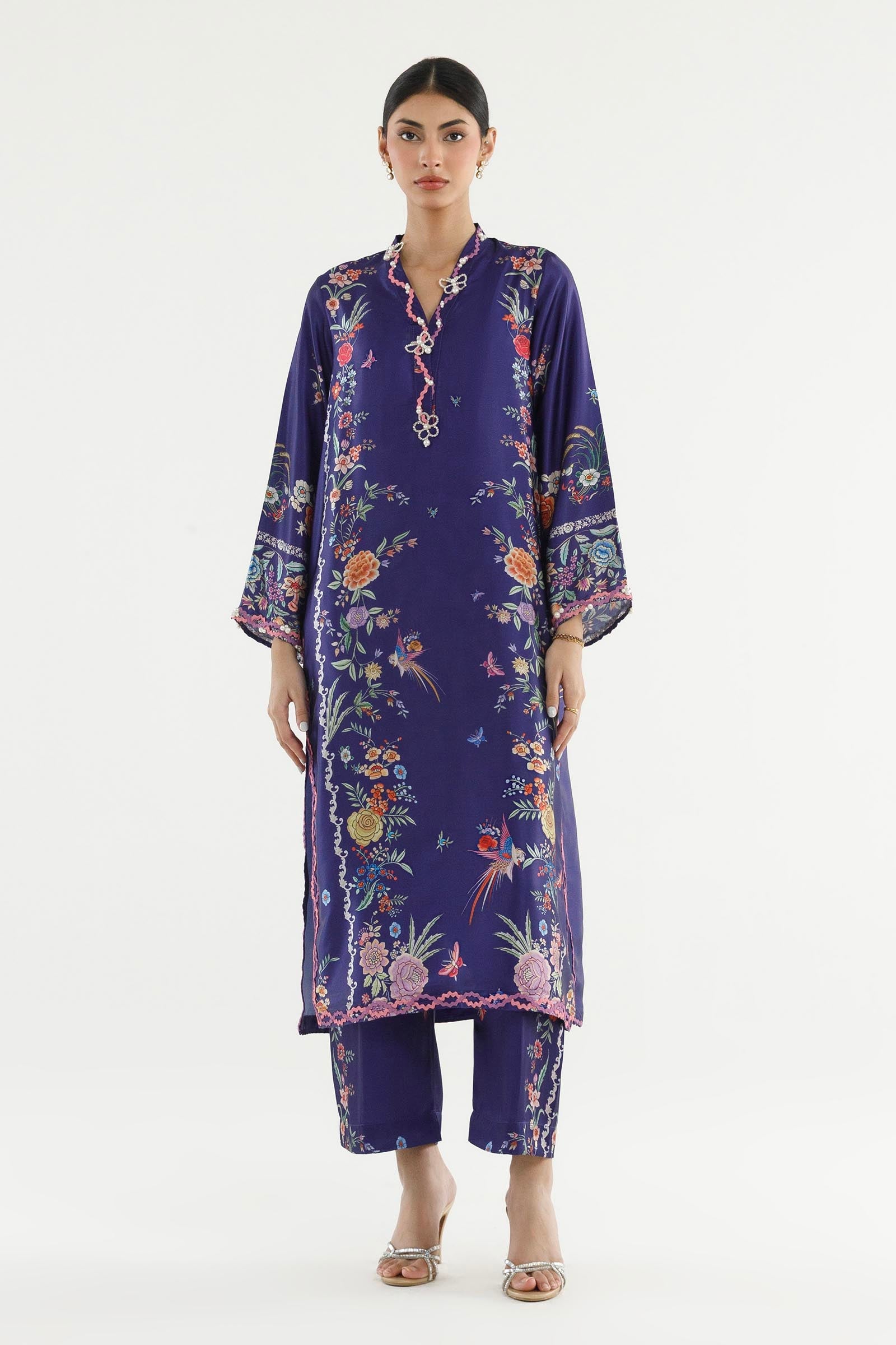 Stitched Printed Satin Shirt+ Culotte