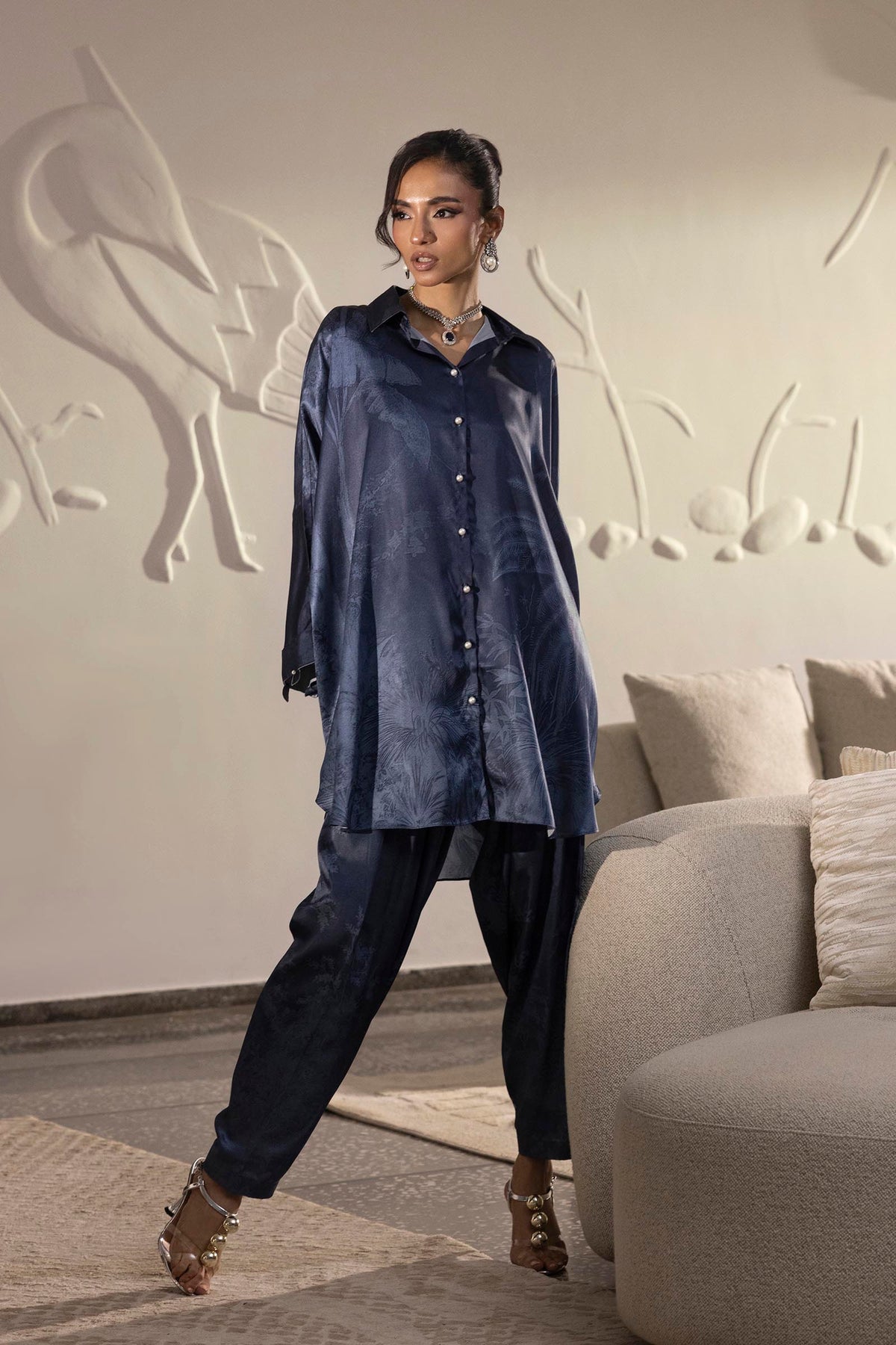 Stitched Printed Satin Shirt+ Shalwar