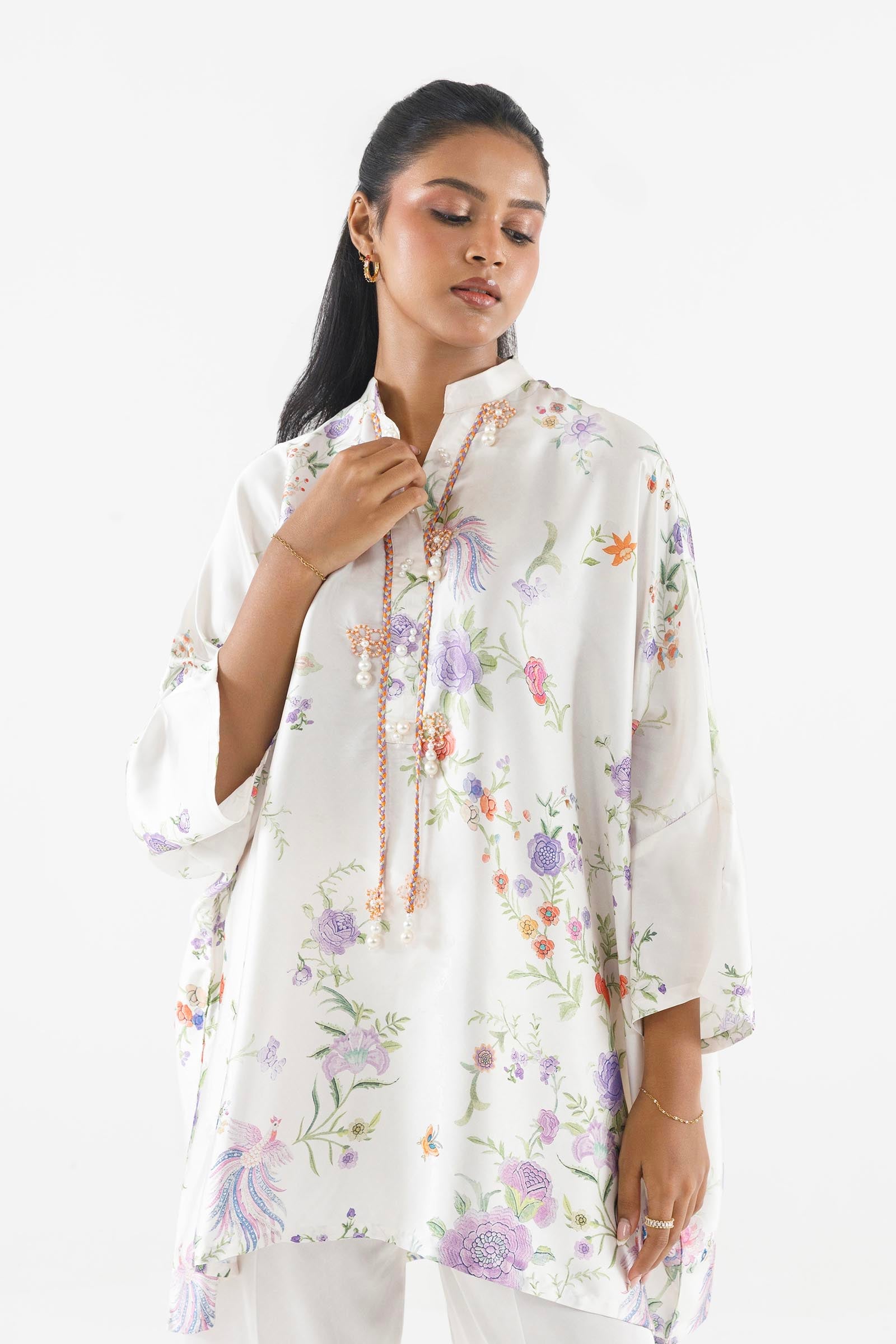 Stitched Printed Satin Shirt+ Culotte