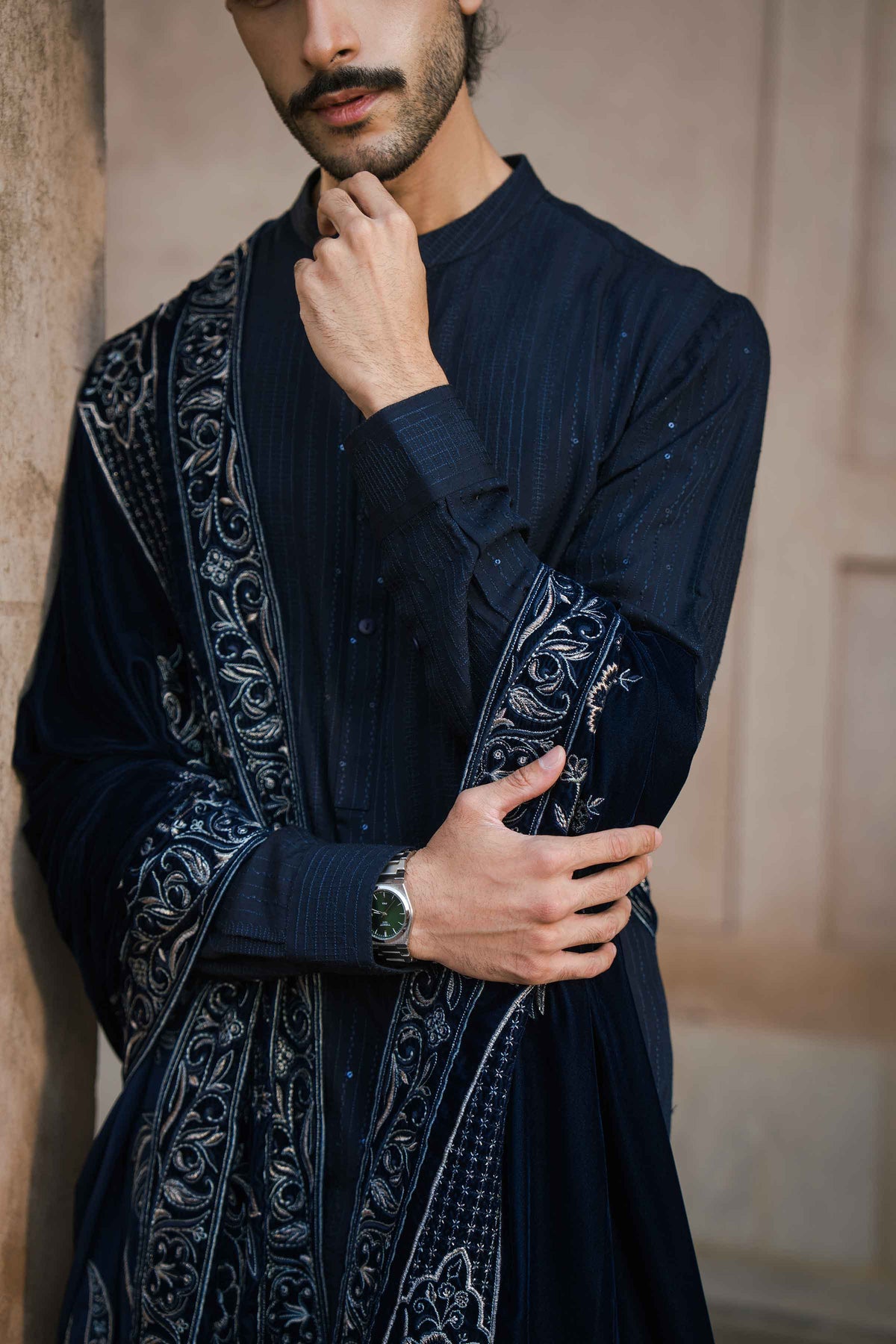 Embroidered Shawl - ST3PE-NAQ26WV1-9 A