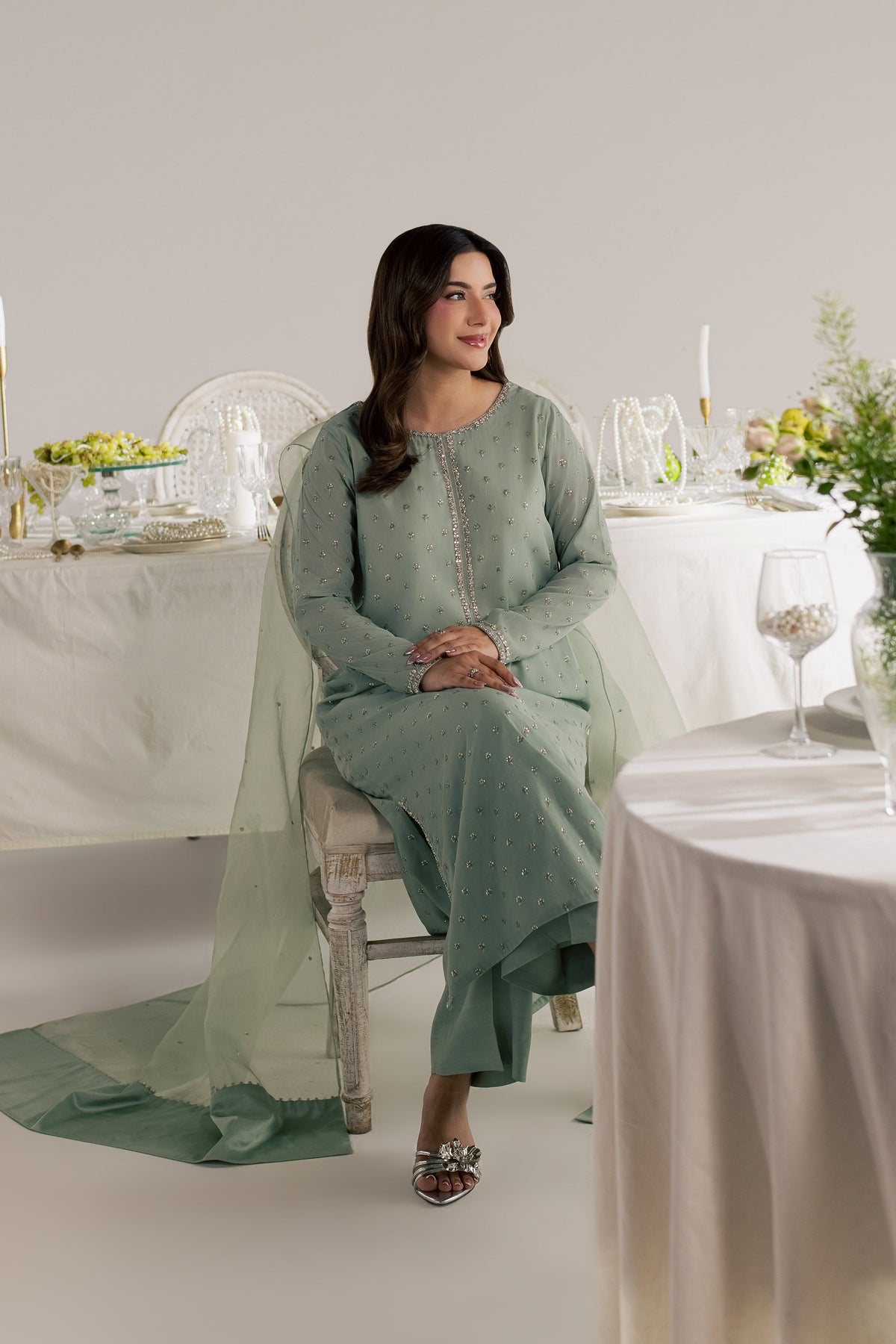 Sage Zaraa 3Pc - Festive Luxe Pret