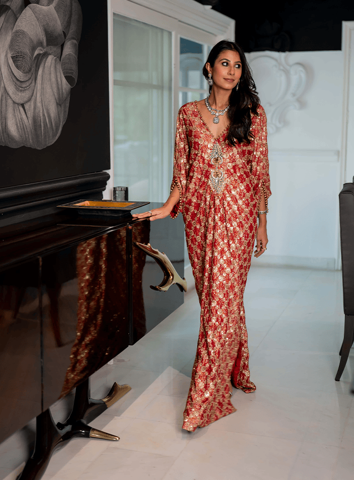 Sequinned Pleated Kaftan