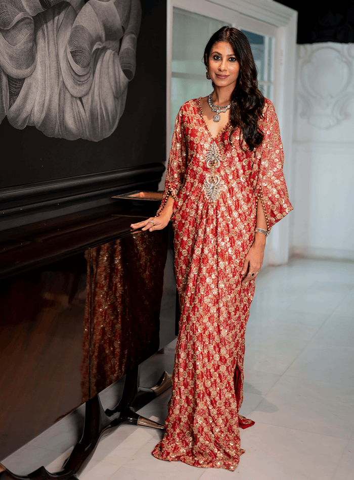 Sequinned Pleated Kaftan