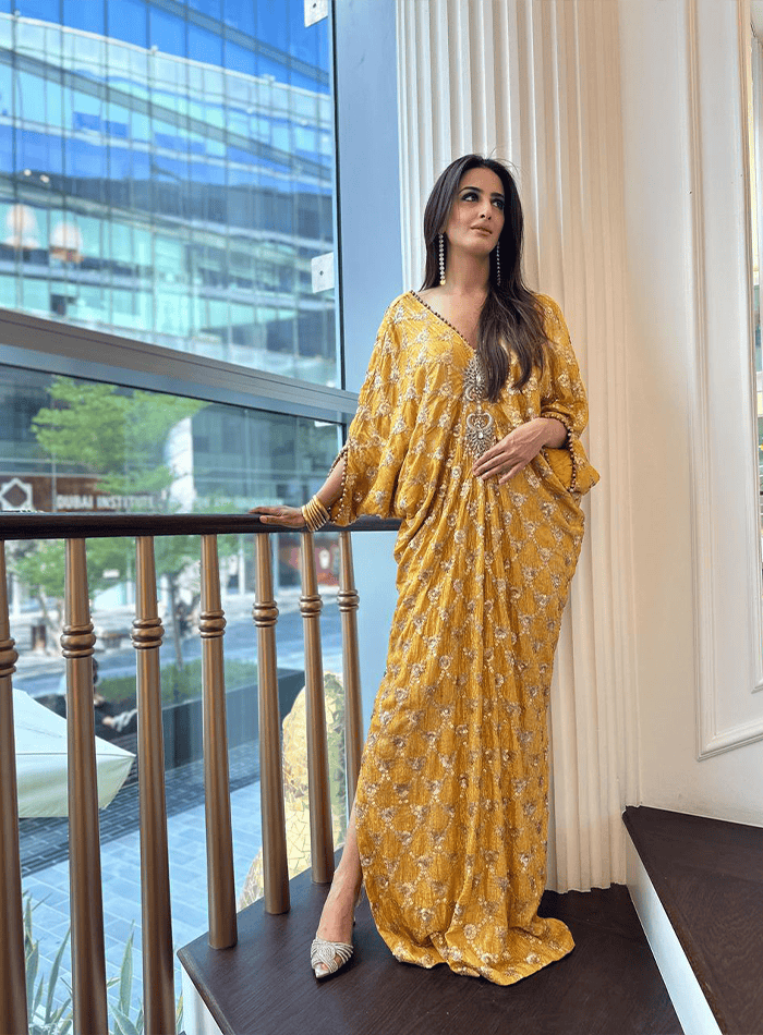 Sequinned Pleated Kaftan