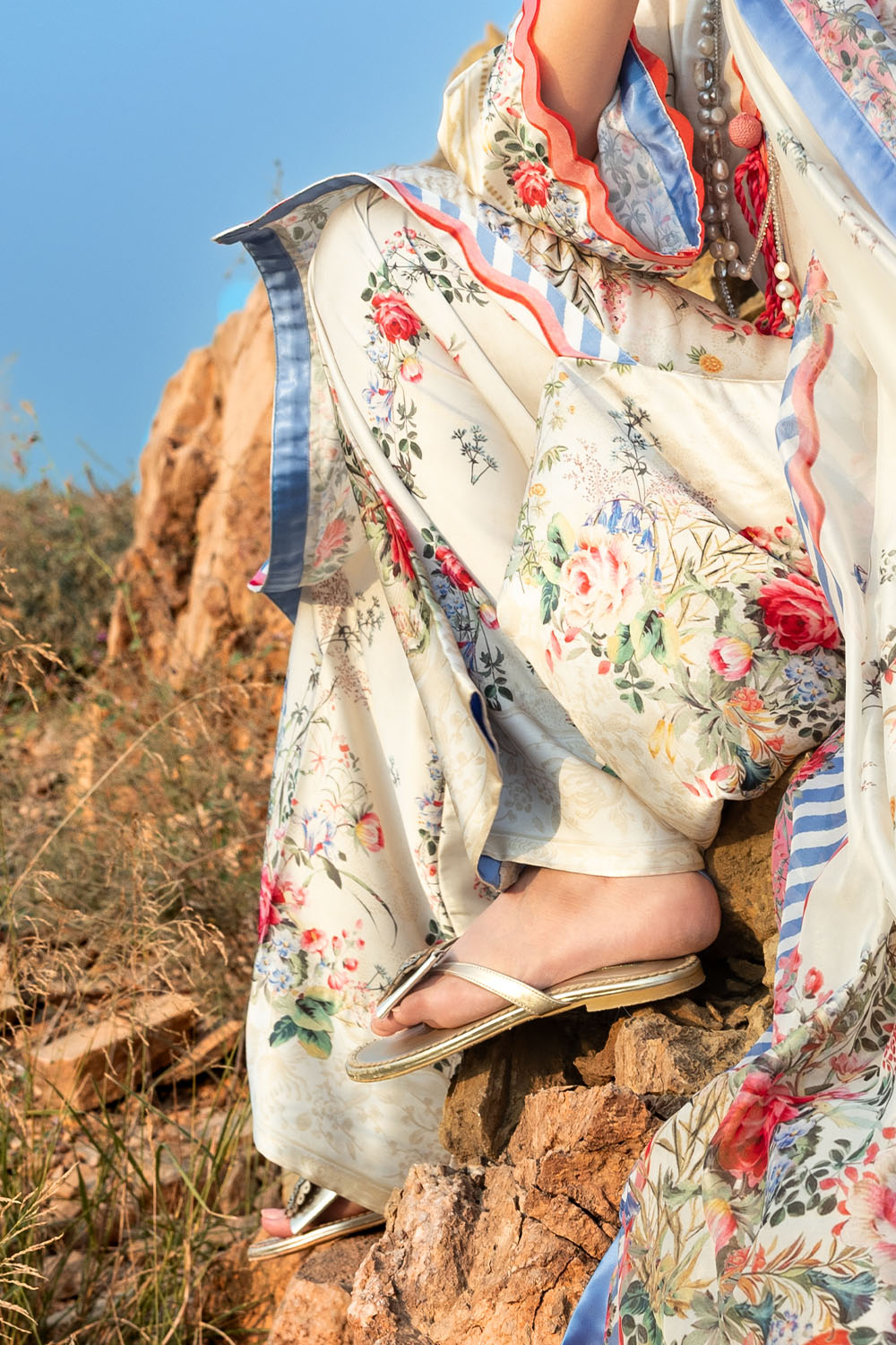 3 Piece Printed Silk Charmeuse Suit With Dupatta